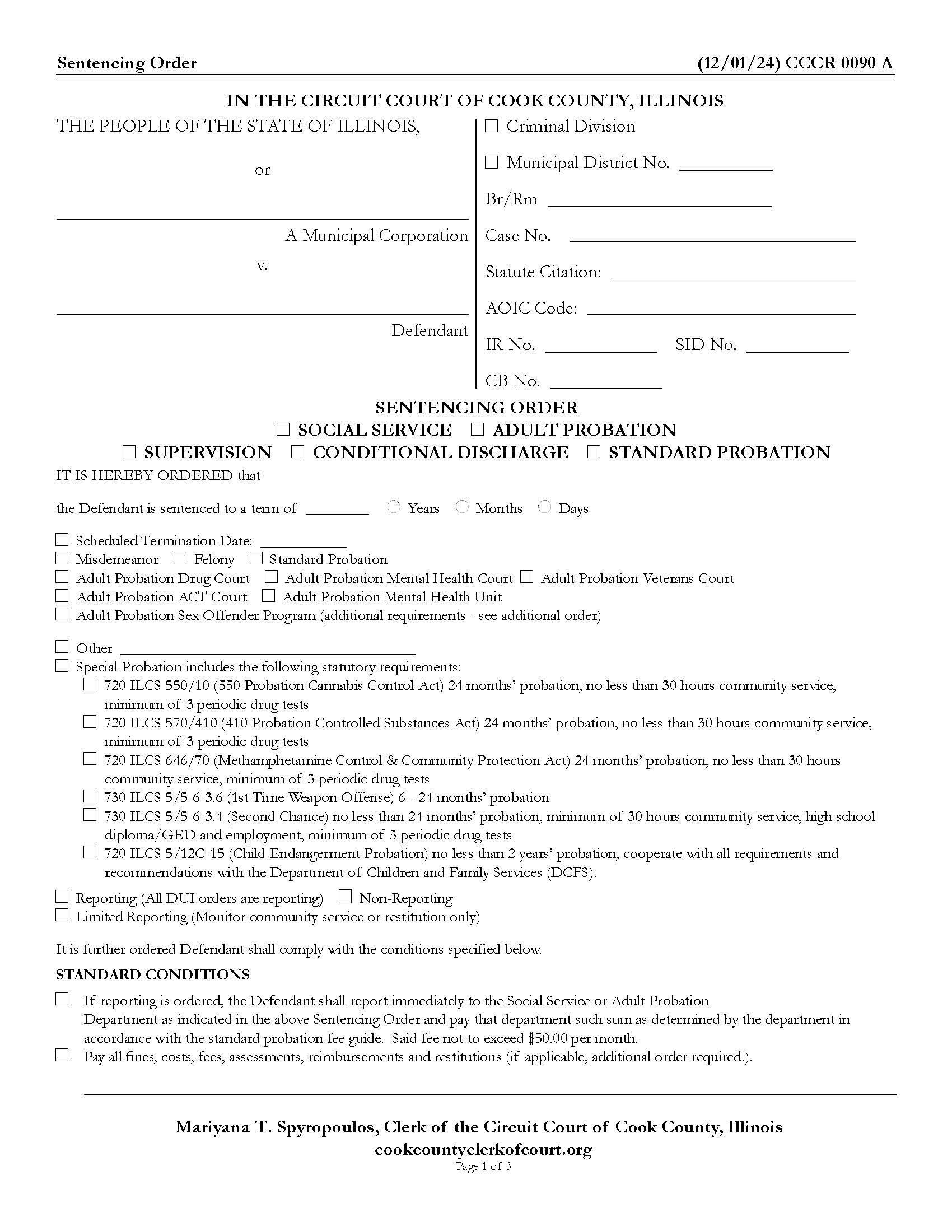 Sentencing Order {CCCR 0090} | Pdf Fpdf Docx | Illinois