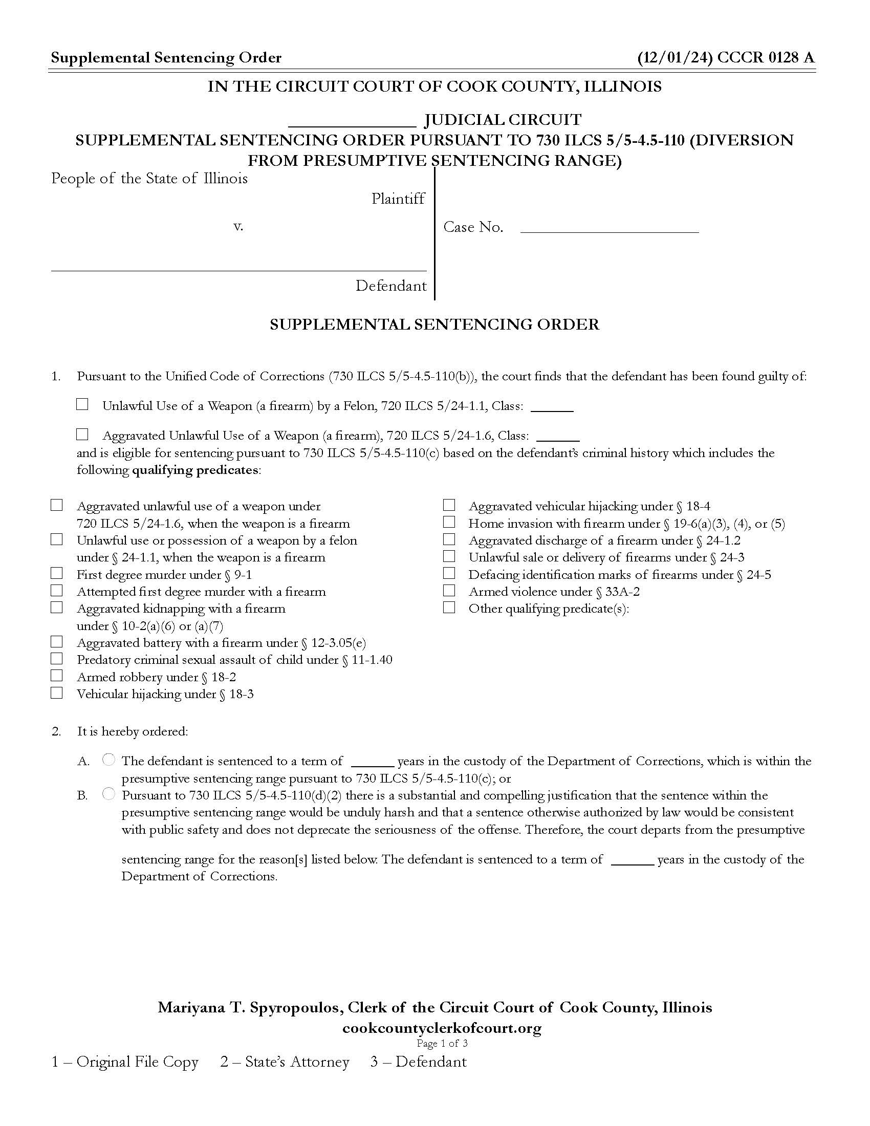 Supplemental Sentencing Order {CCCR 0128} | Pdf Fpdf Docx | Illinois