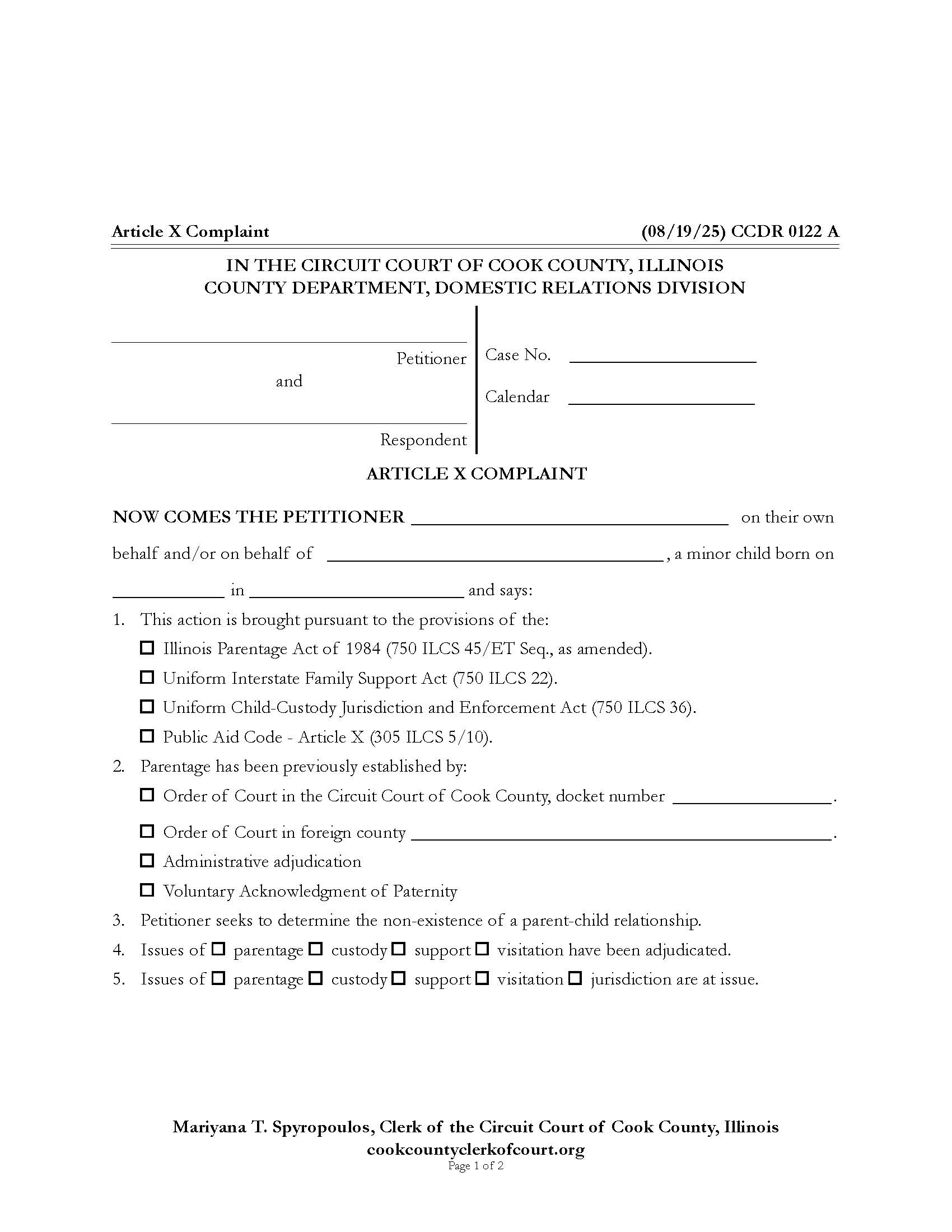 Article X Complaint {CCDR 0122} | Pdf Fpdf Docx | Illinois