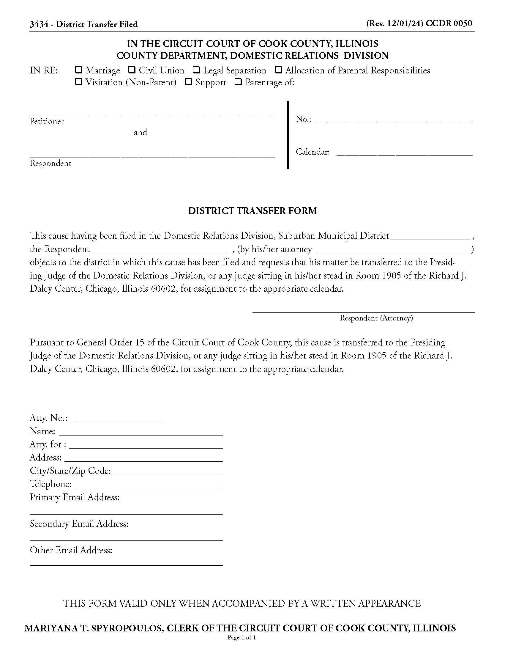 District Transfer Form {CCDR 0050} | Pdf Fpdf Doc Docx | Illinois