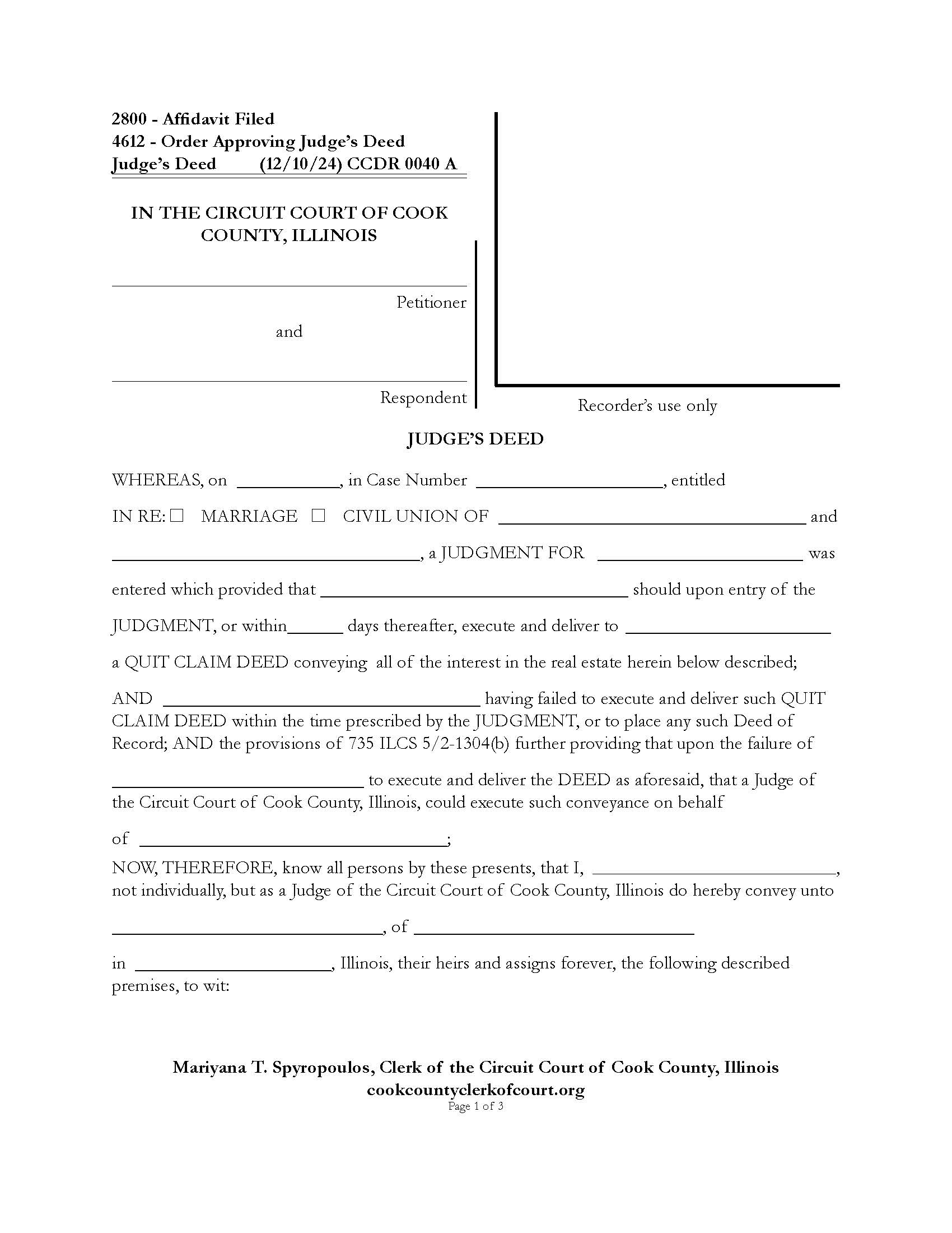 Judges Deed {CCDR 0040} | Pdf Fpdf Doc Docx | Illinois