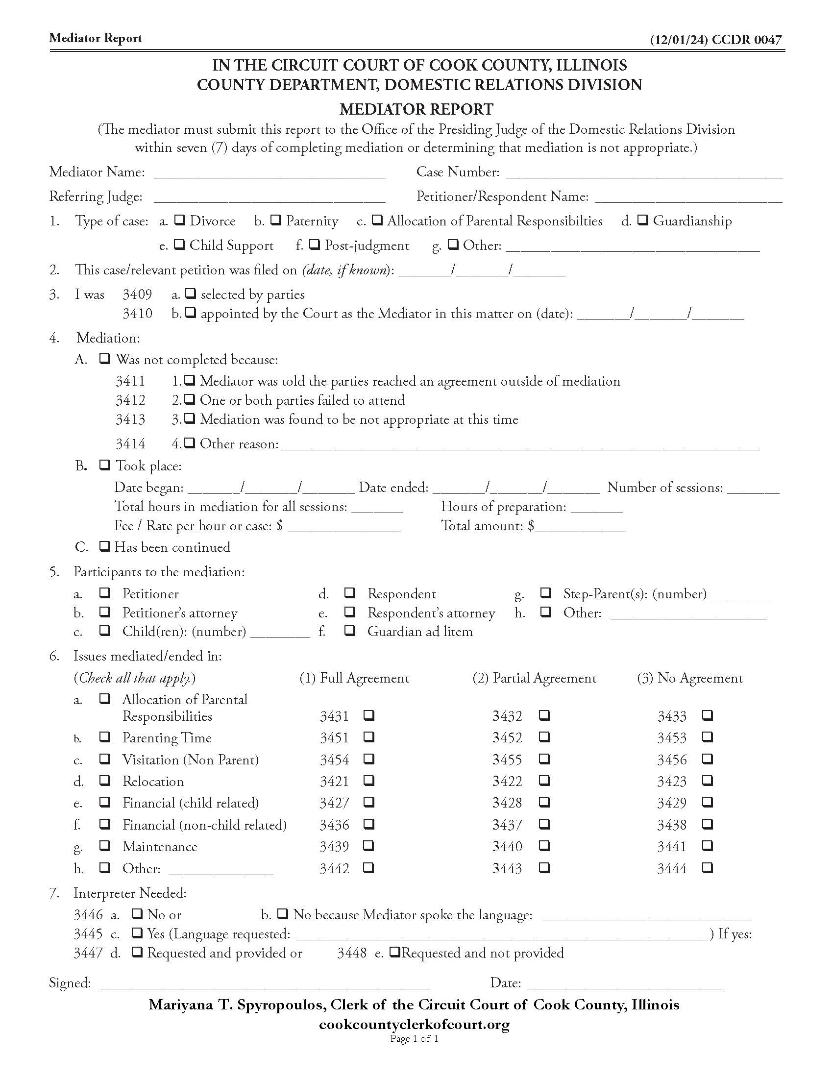 Mediator Report {CCDR 0047} | Pdf Fpdf Doc Docx | Illinois