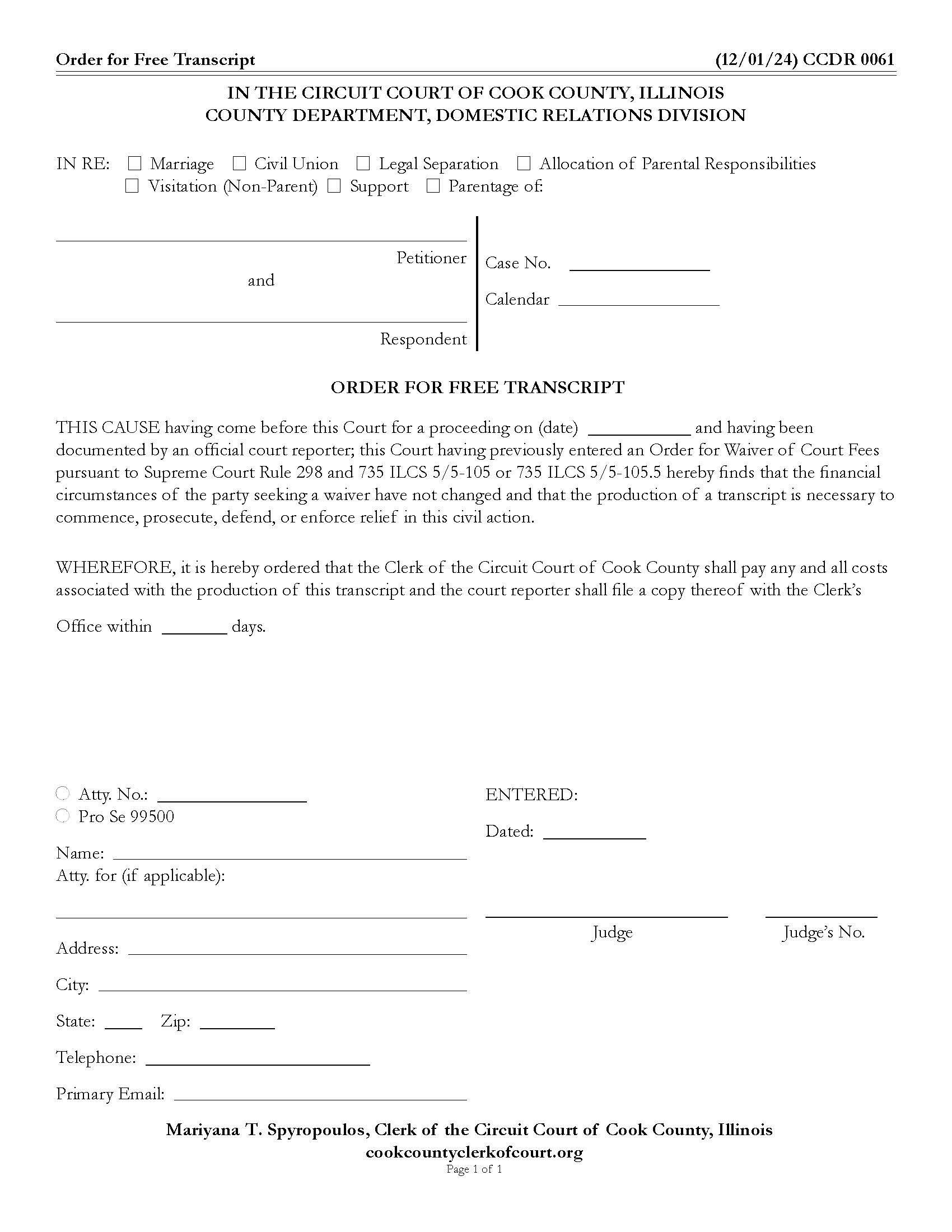 Order For Free Transcript {CCDR 0061} | Pdf Fpdf Docx | Illinois