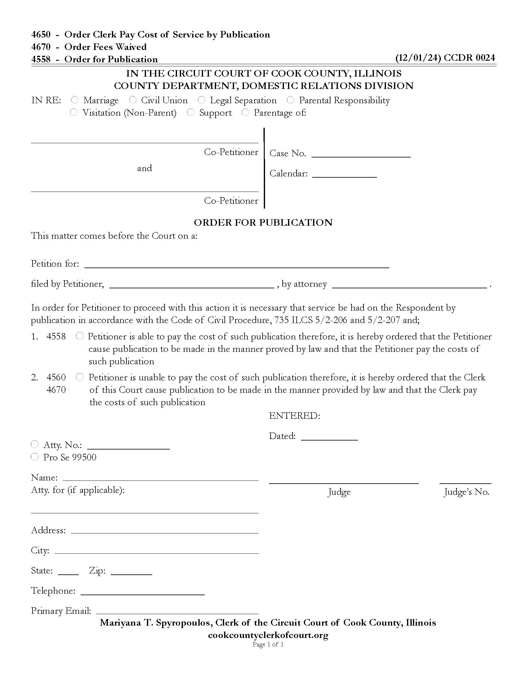 Order For Publication {CCDR 0024} | Pdf Fpdf Docx | Illinois