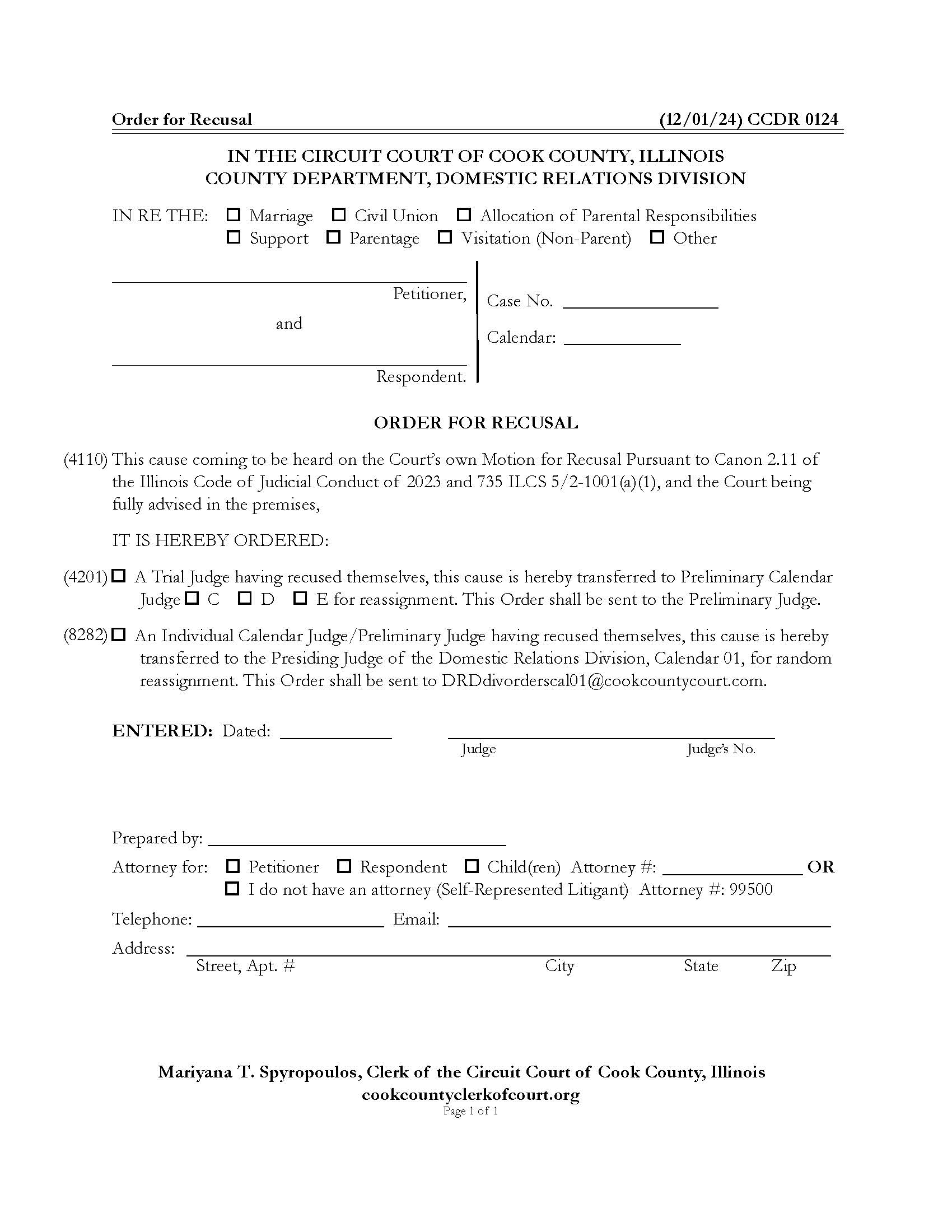 Order For Recusal {CCDR 0124} | Pdf Fpdf Docx | Illinois