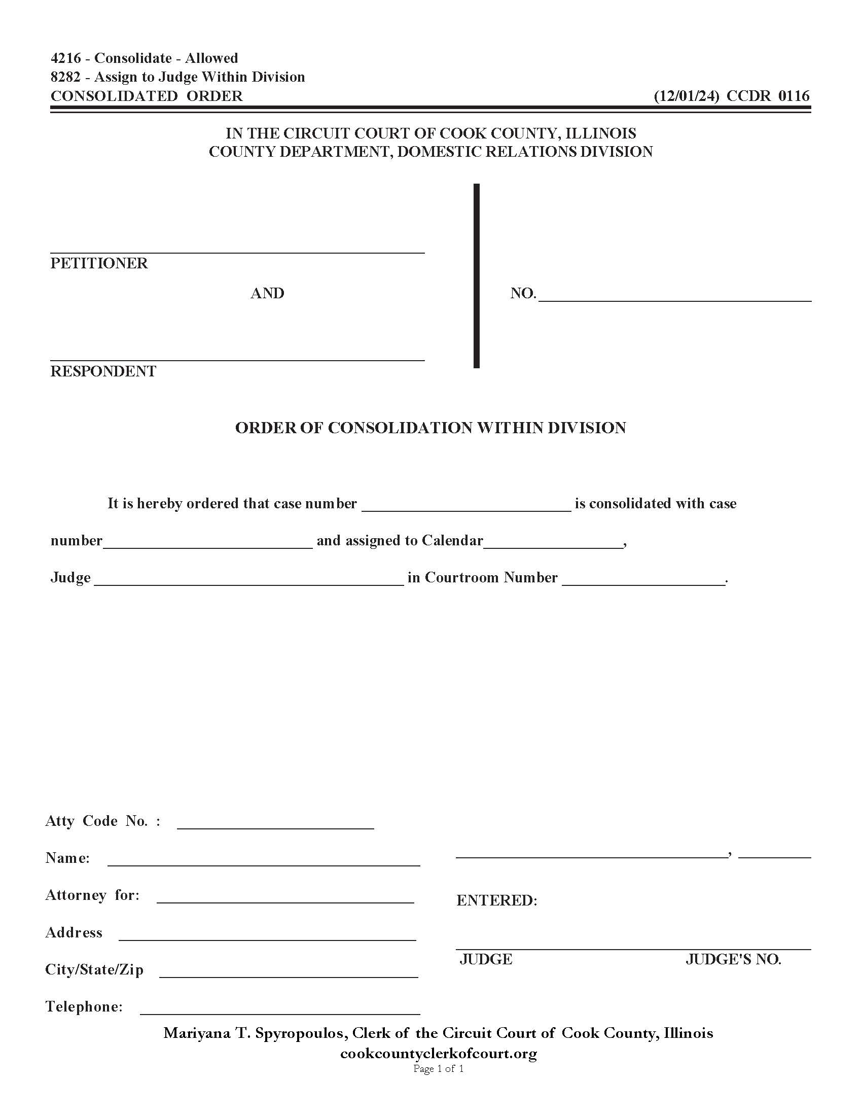 Order Of Consolidation Within Division {CCDR 0116} | Pdf Fpdf Doc Docx | Illinois