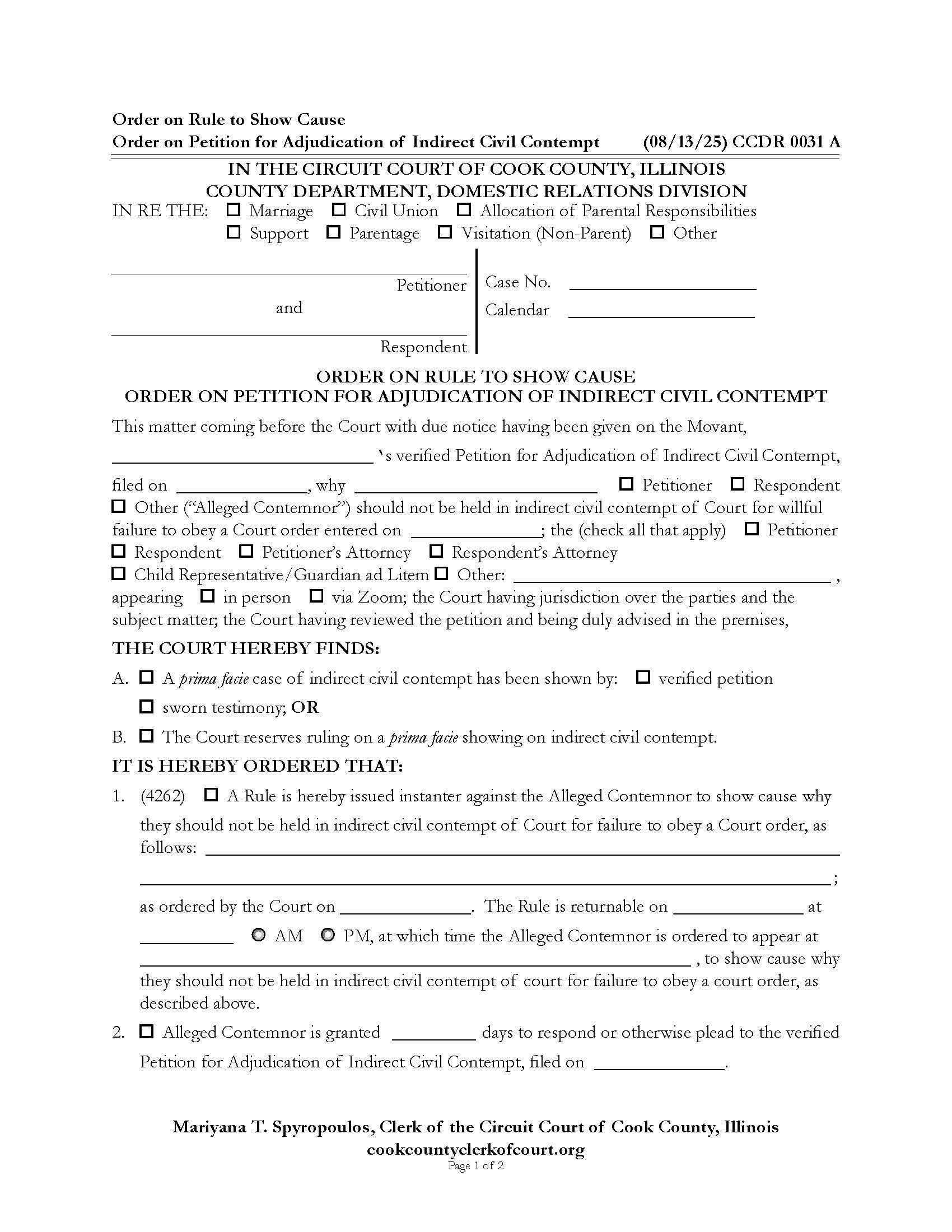 Order On Rule To Show Cause {CCDR 0031} | Pdf Fpdf Doc Docx | Illinois