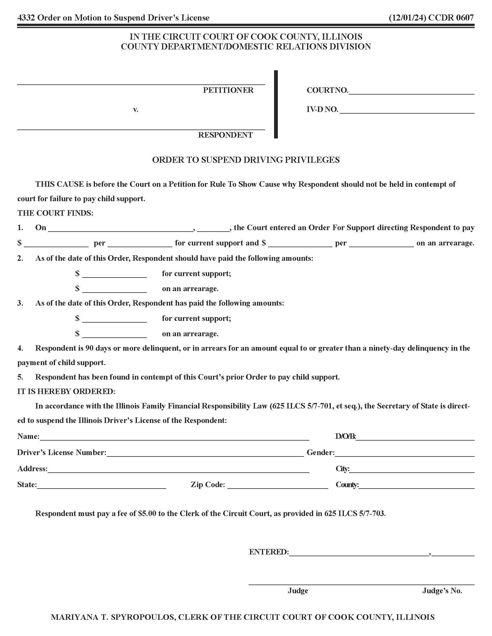 Order To Suspend Driving Privileges {CCDR 0607} | Pdf Fpdf Doc Docx | Illinois