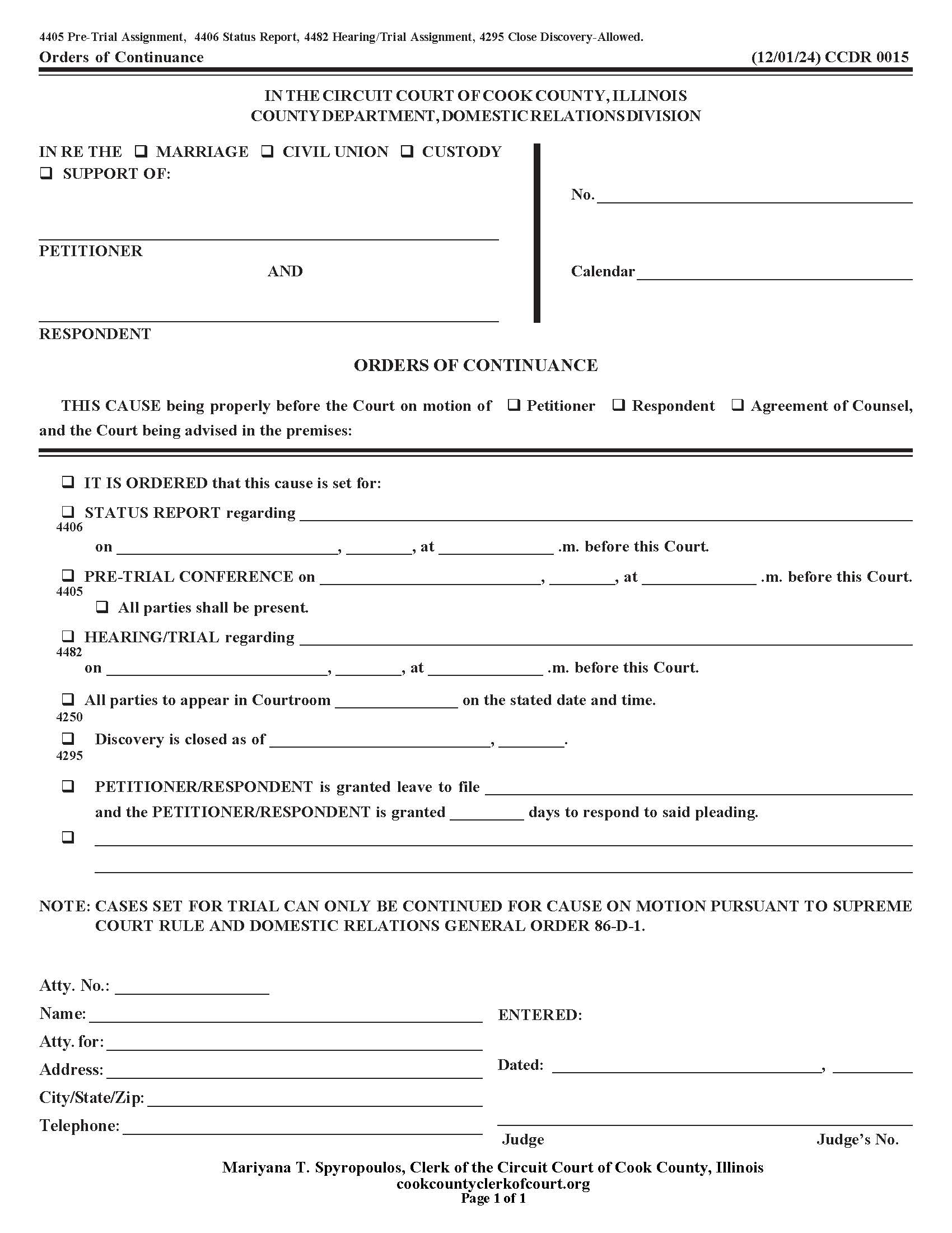 Orders Of Continuance {CCDR 0015} | Pdf Fpdf Doc Docx | Illinois