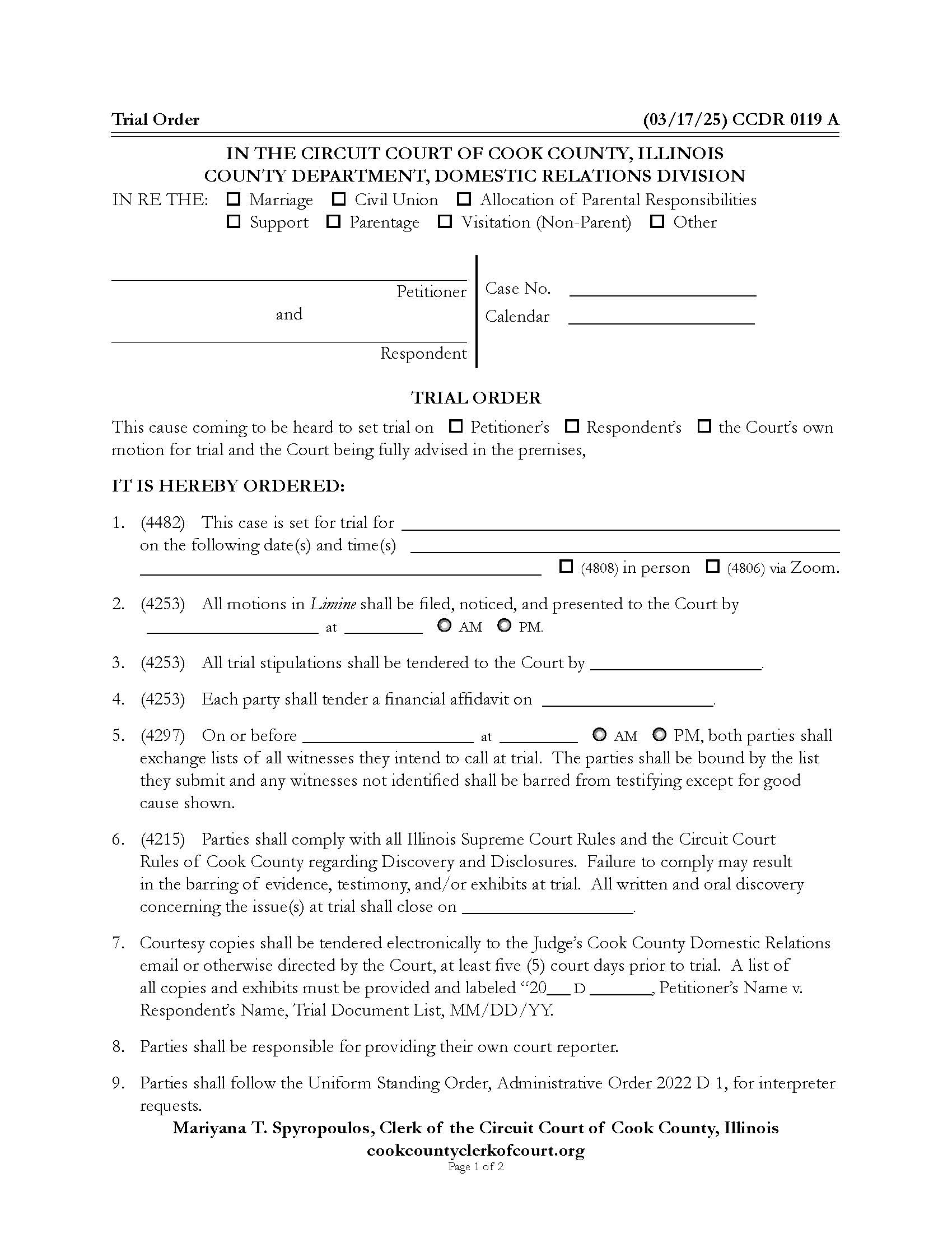 Trial Order {CCDR 0119} | Pdf Fpdf Docx | Illinois
