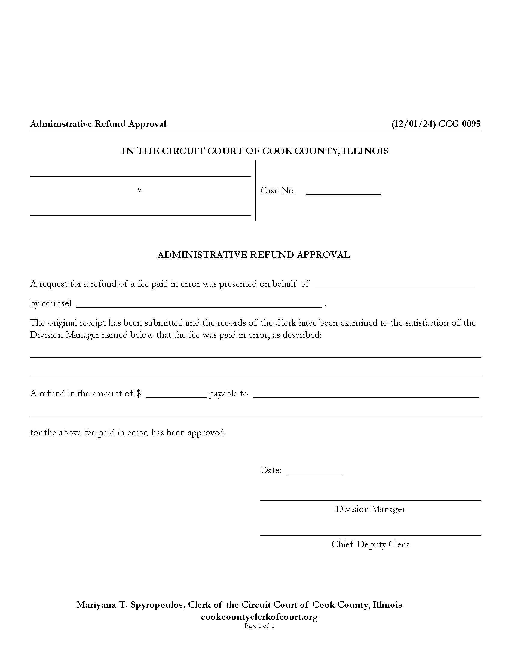 Administrative Refund Approval {CCG 0095} | Pdf Fpdf Docx | Illinois