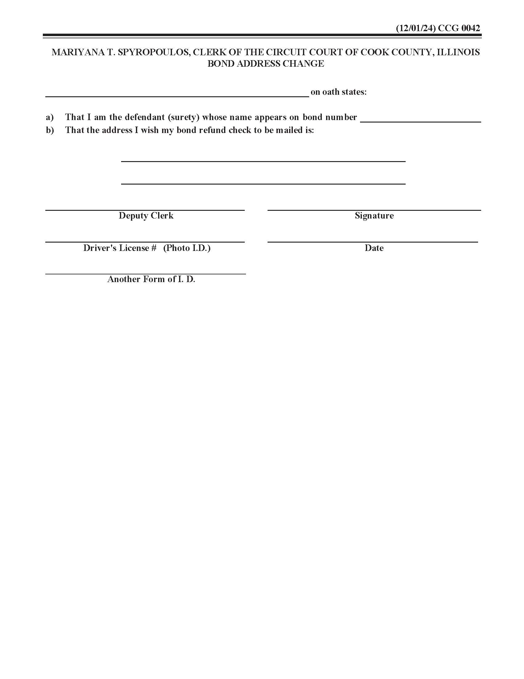 Bond Address Change {CCG 0042} | Pdf Fpdf Docx | Illinois