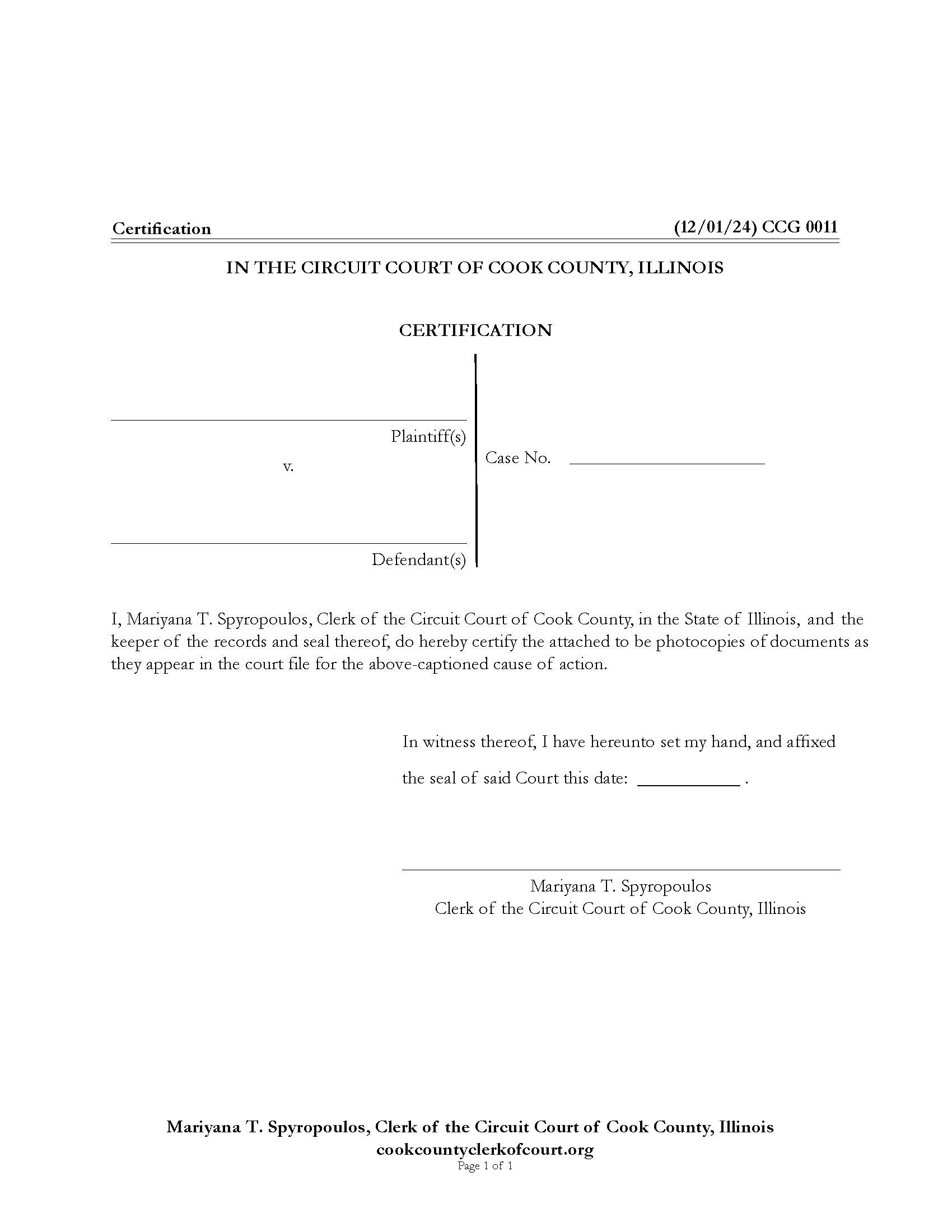 Certification {CCG 0011} | Pdf Fpdf Doc Docx | Illinois