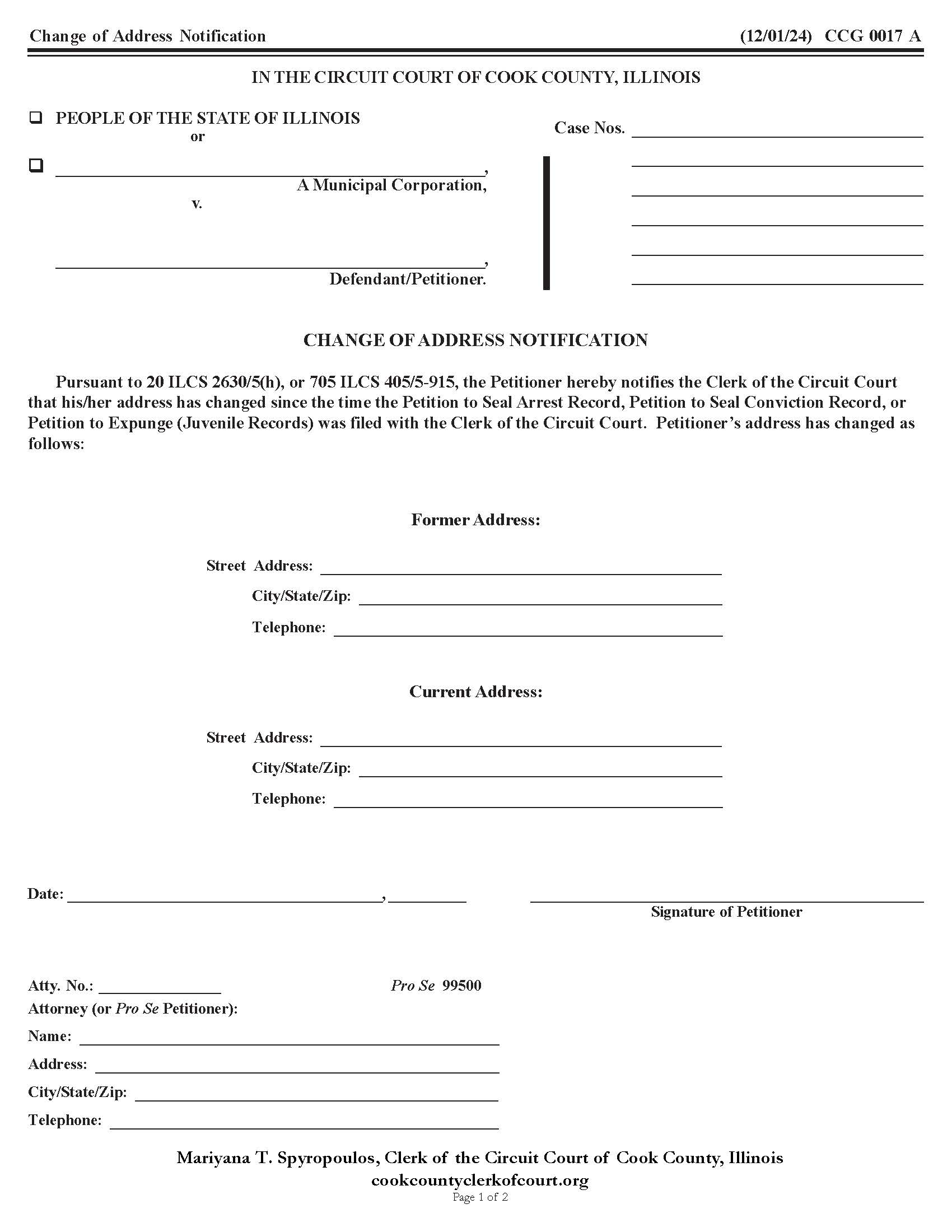 Change Of Address Notification {CCG 0017} | Pdf Fpdf Doc Docx | Illinois