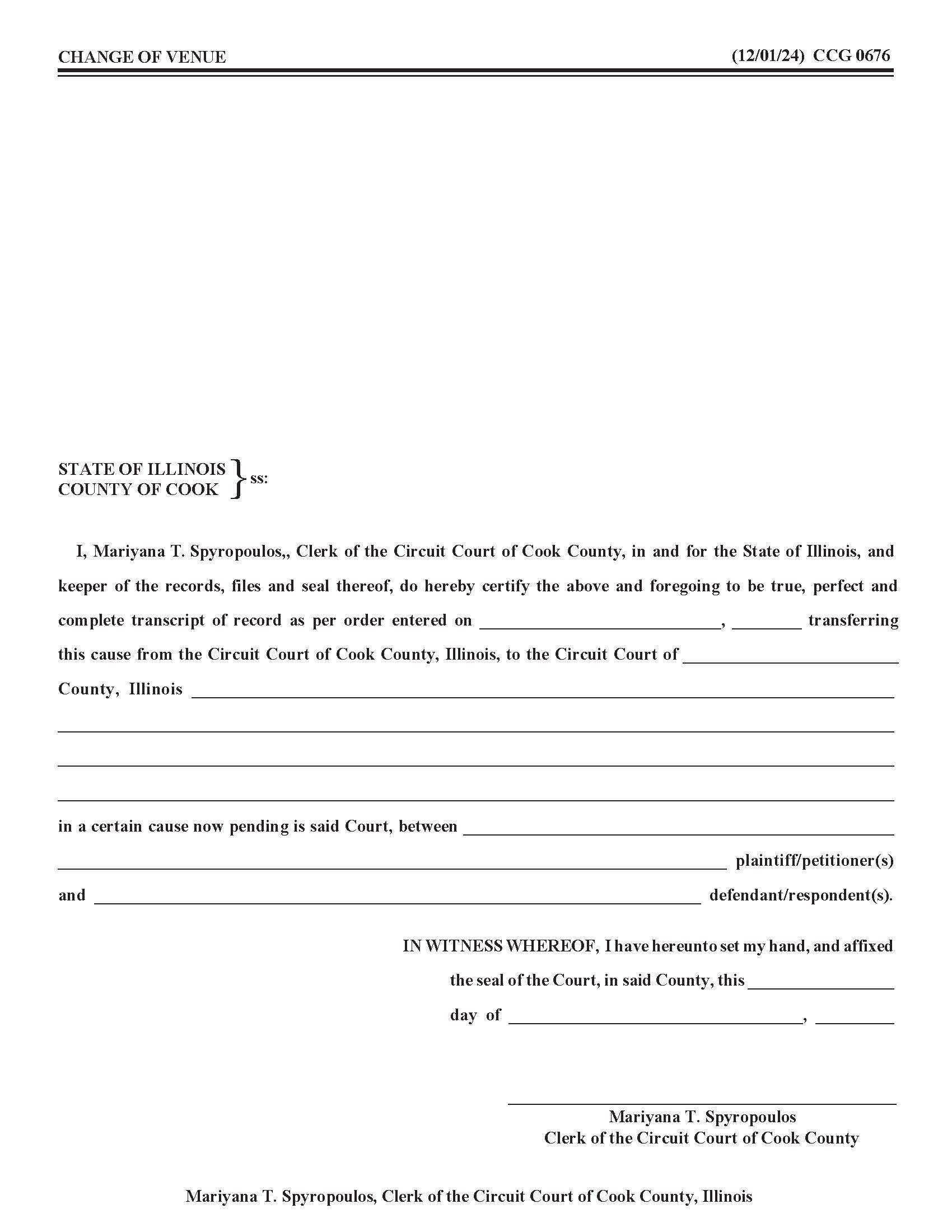Change Of Venue {CCG 0676} | Pdf Fpdf Docx | Illinois