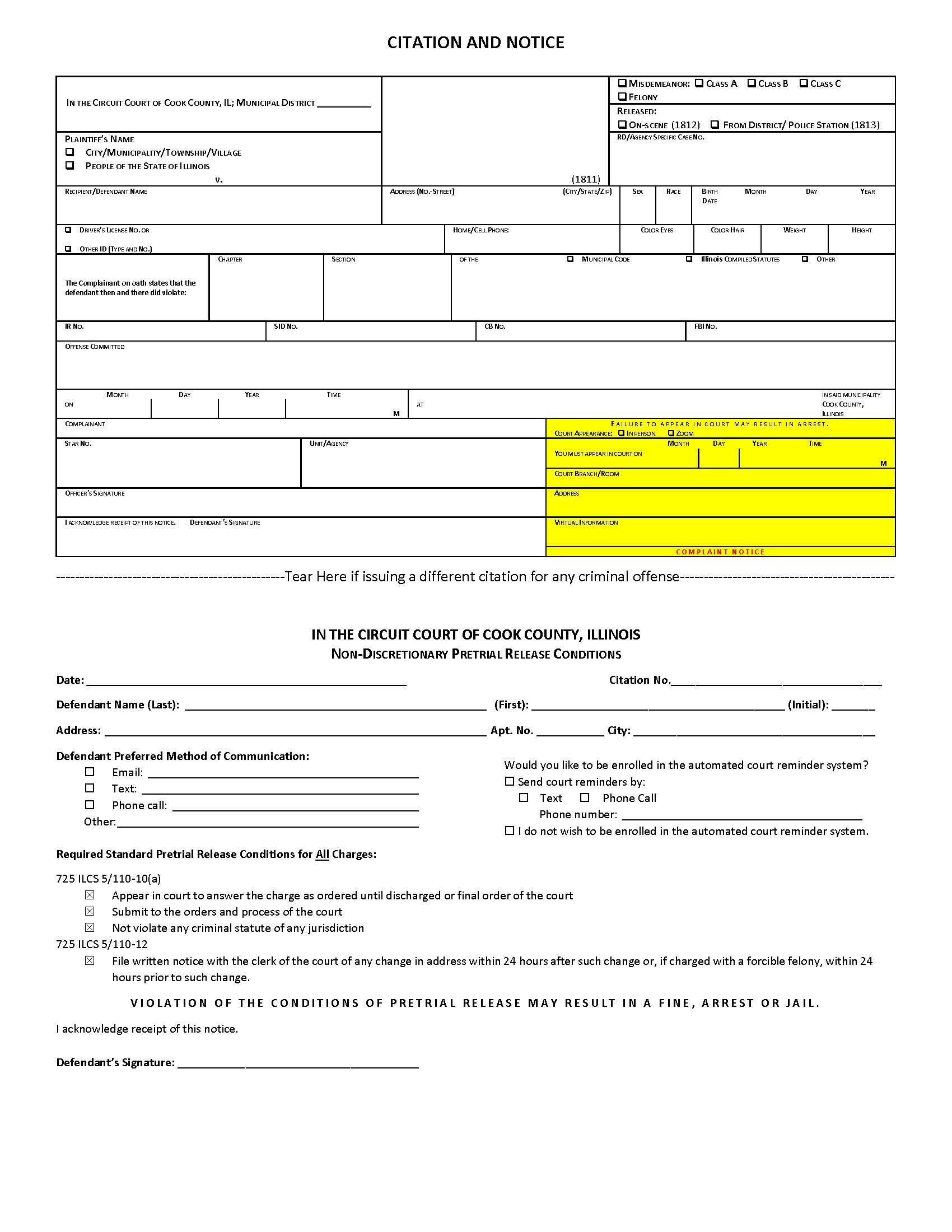 Citation And Notice {CCG 0162} | Pdf Fpdf Docx | Illinois