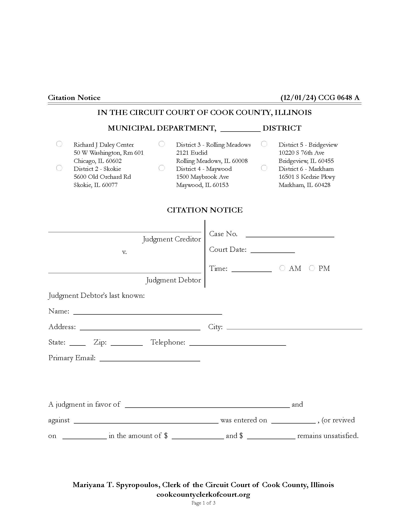 Citation Notice {CCG 0648} | Pdf Fpdf Docx | Illinois