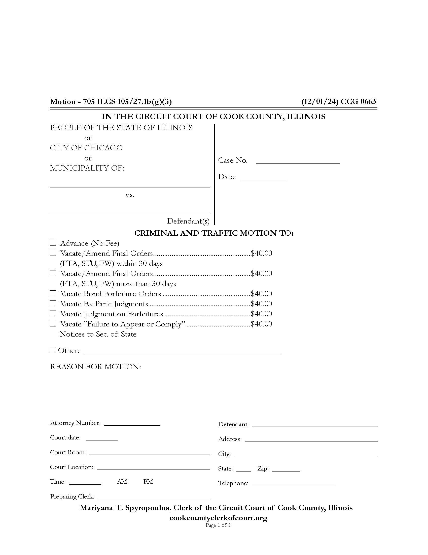 Criminal-Traffic Motion To Advance-Vacate-Amend {CCG 0663} | Pdf Fpdf Docx | Illinois