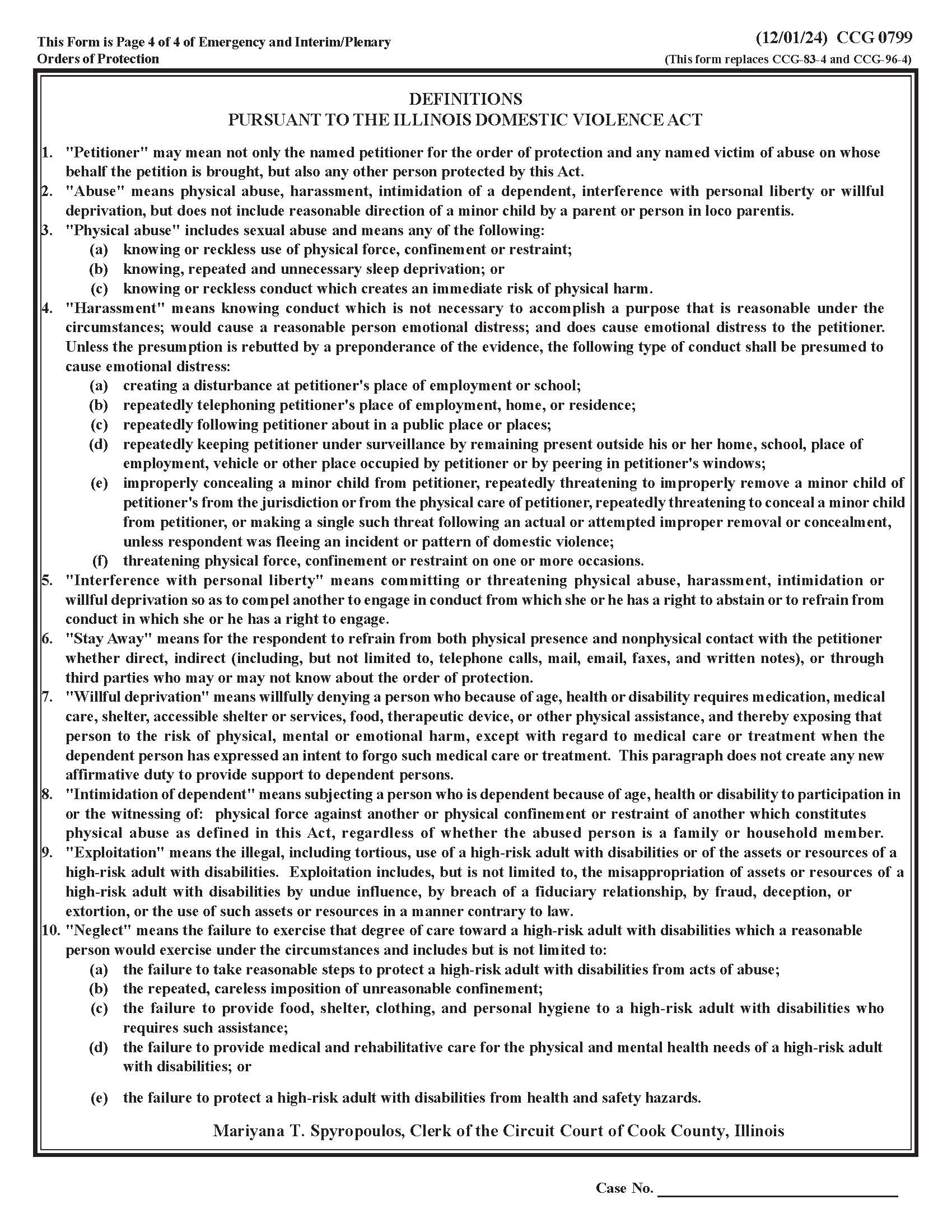 Definitions Pursuant To The Illinois Domestic Violence Act {CCG 0799} | Pdf Fpdf Docx | Illinois