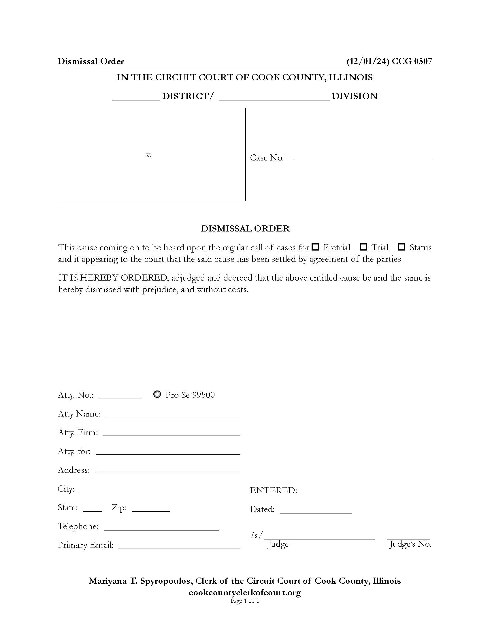 Dismissal Order {CCG 0507} | Pdf Fpdf Docx | Illinois