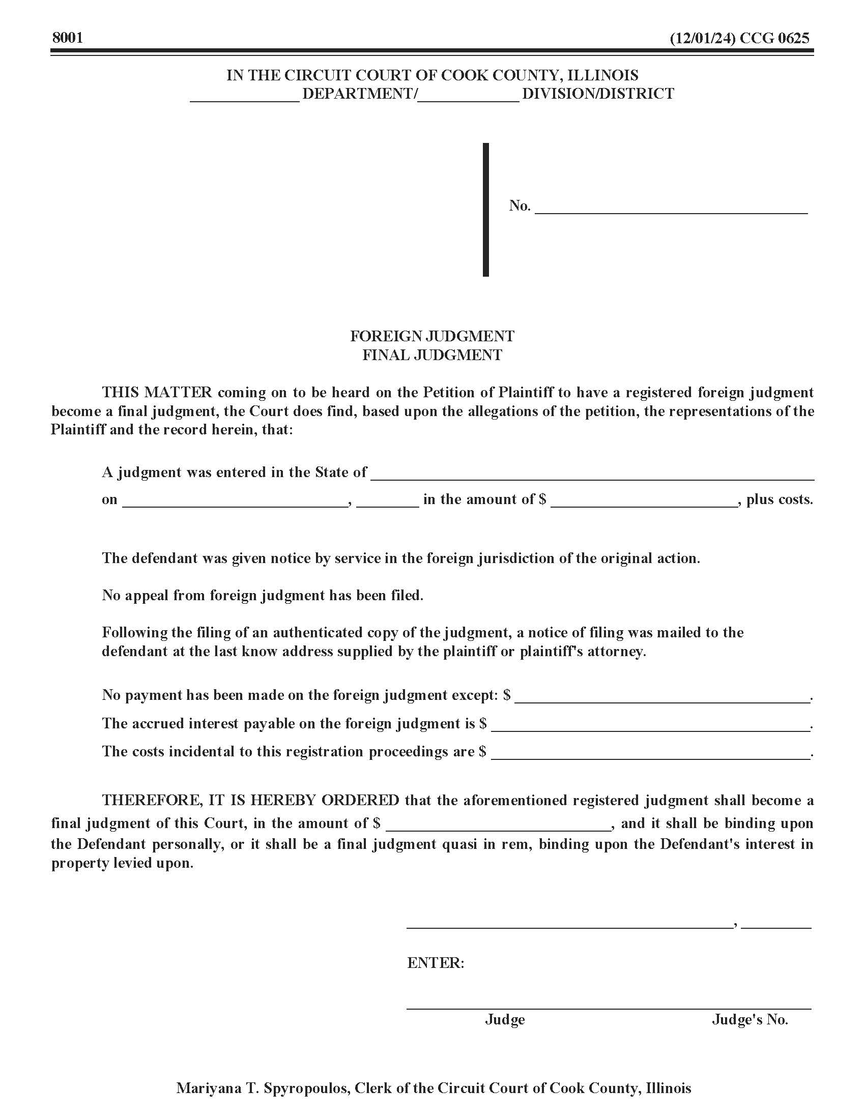 Foreign Judgment Final Judgment {CCG 0625} | Pdf Fpdf Doc Docx | Illinois