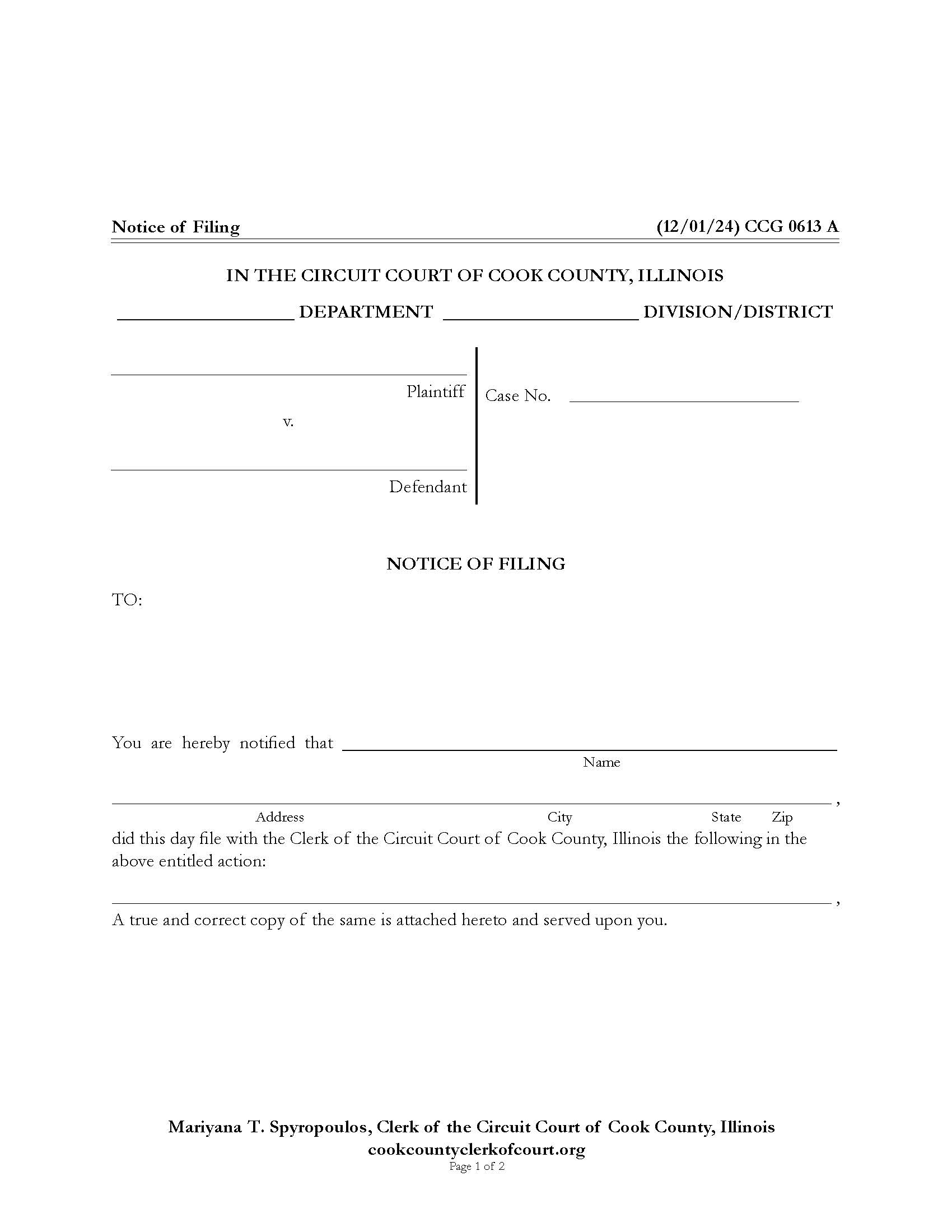 Notice Of Filing {CCG 0613} | Pdf Fpdf Doc Docx | Illinois