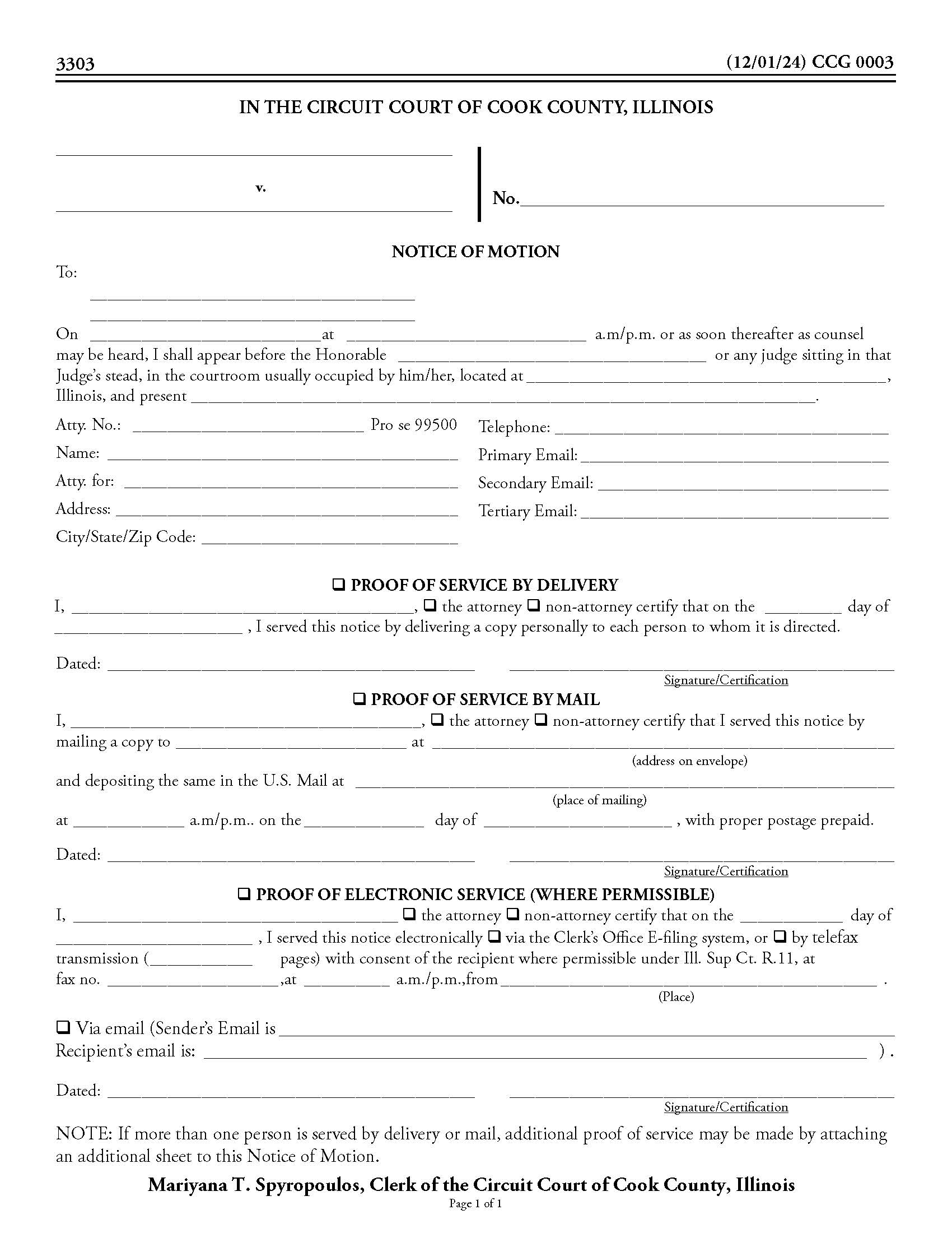 Notice Of Motion {CCG 0003} | Pdf Fpdf Docx | Illinois