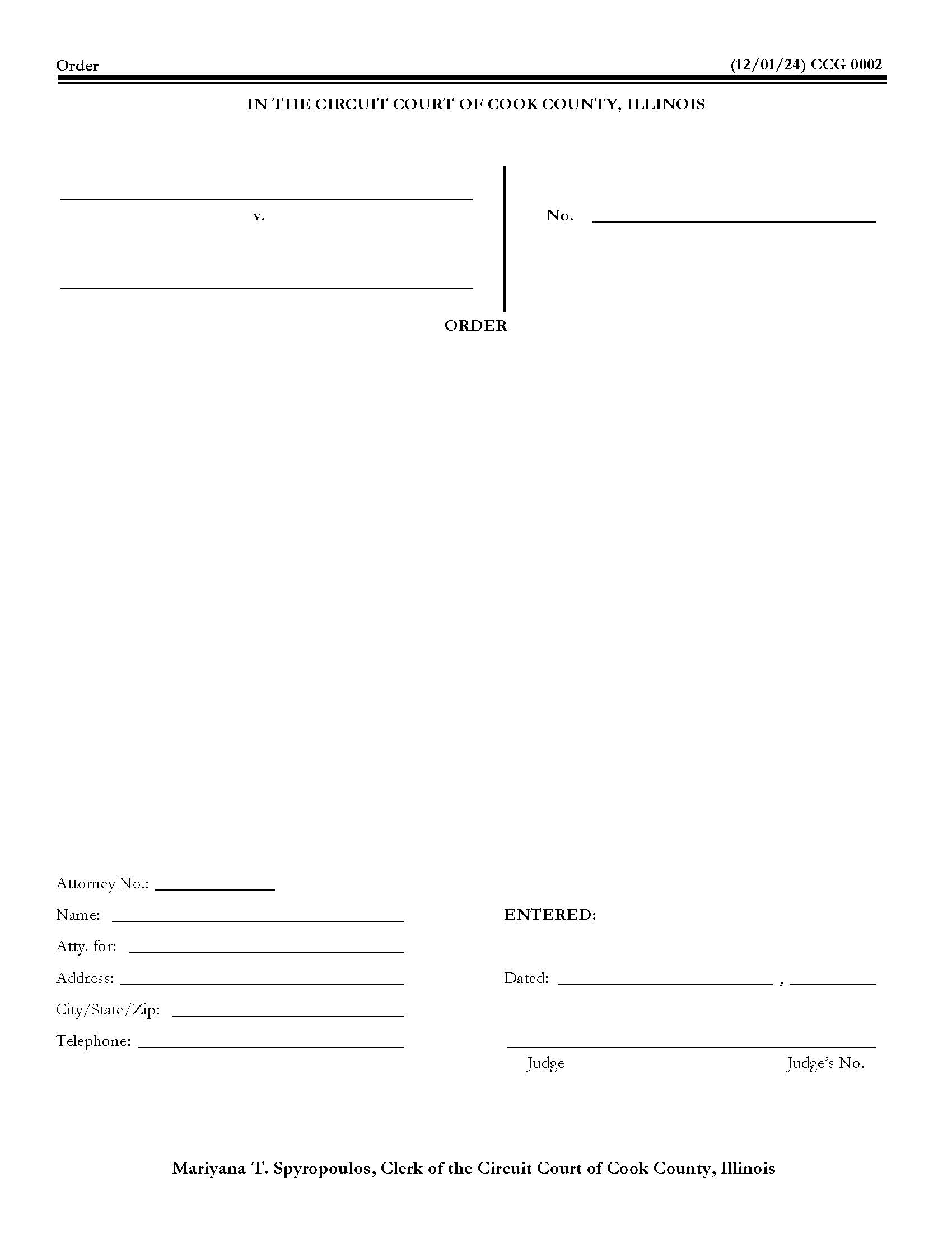 Order (Blank) {CCG 0002} | Pdf Fpdf Doc Docx | Illinois