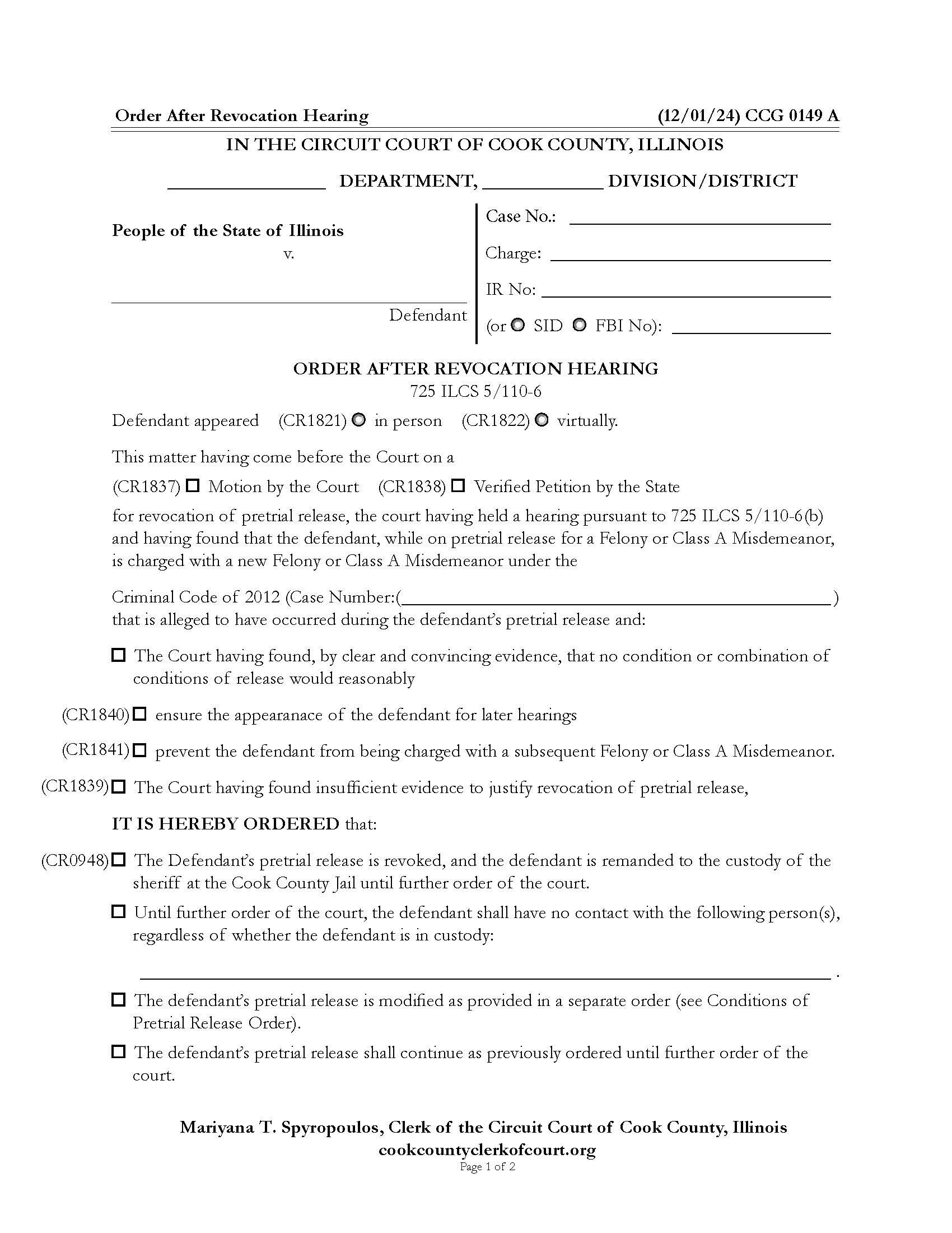 Order After Revocation Hearing {CCG 0149} | Pdf Fpdf Docx | Illinois
