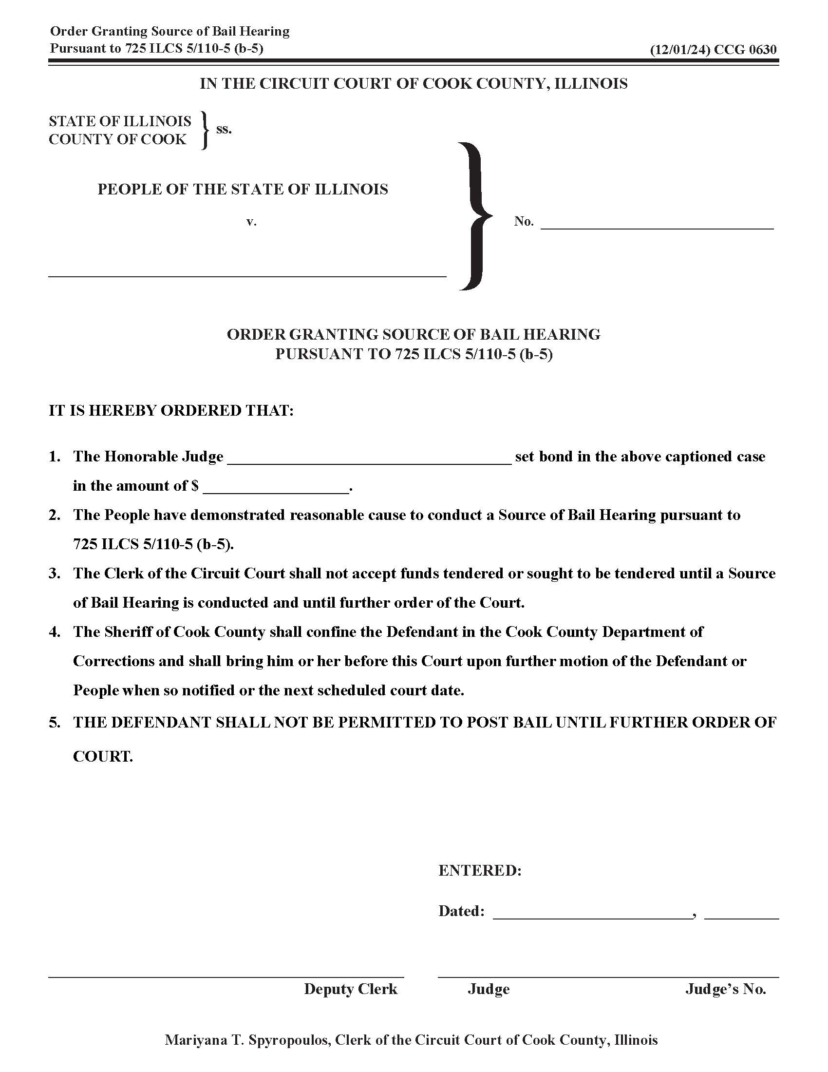 Order Granting Source Of Bail Hearing {CCG 0630} | Pdf Fpdf Doc Docx | Illinois