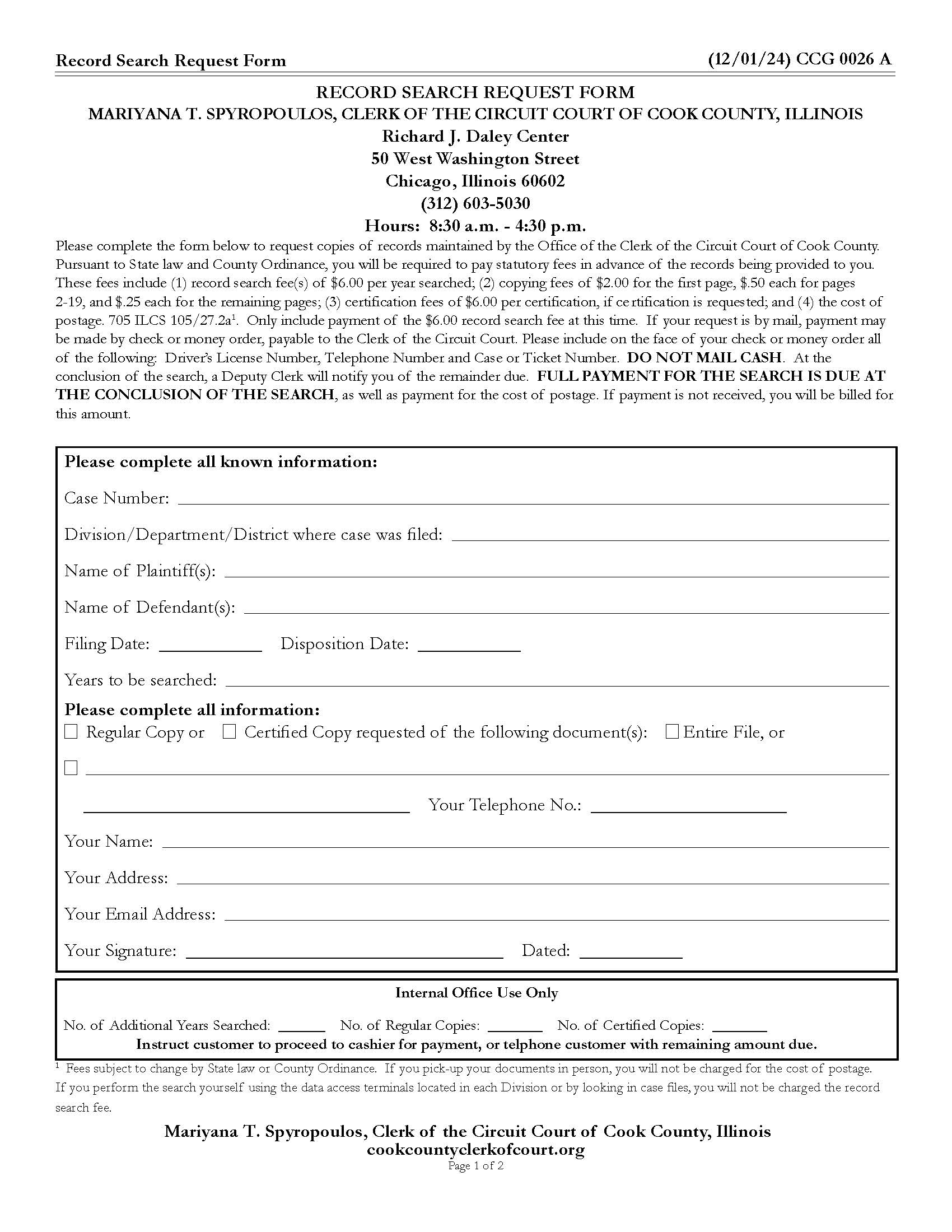 Record Search Request Form {CCG 0026} | Pdf Fpdf Doc Docx | Illinois