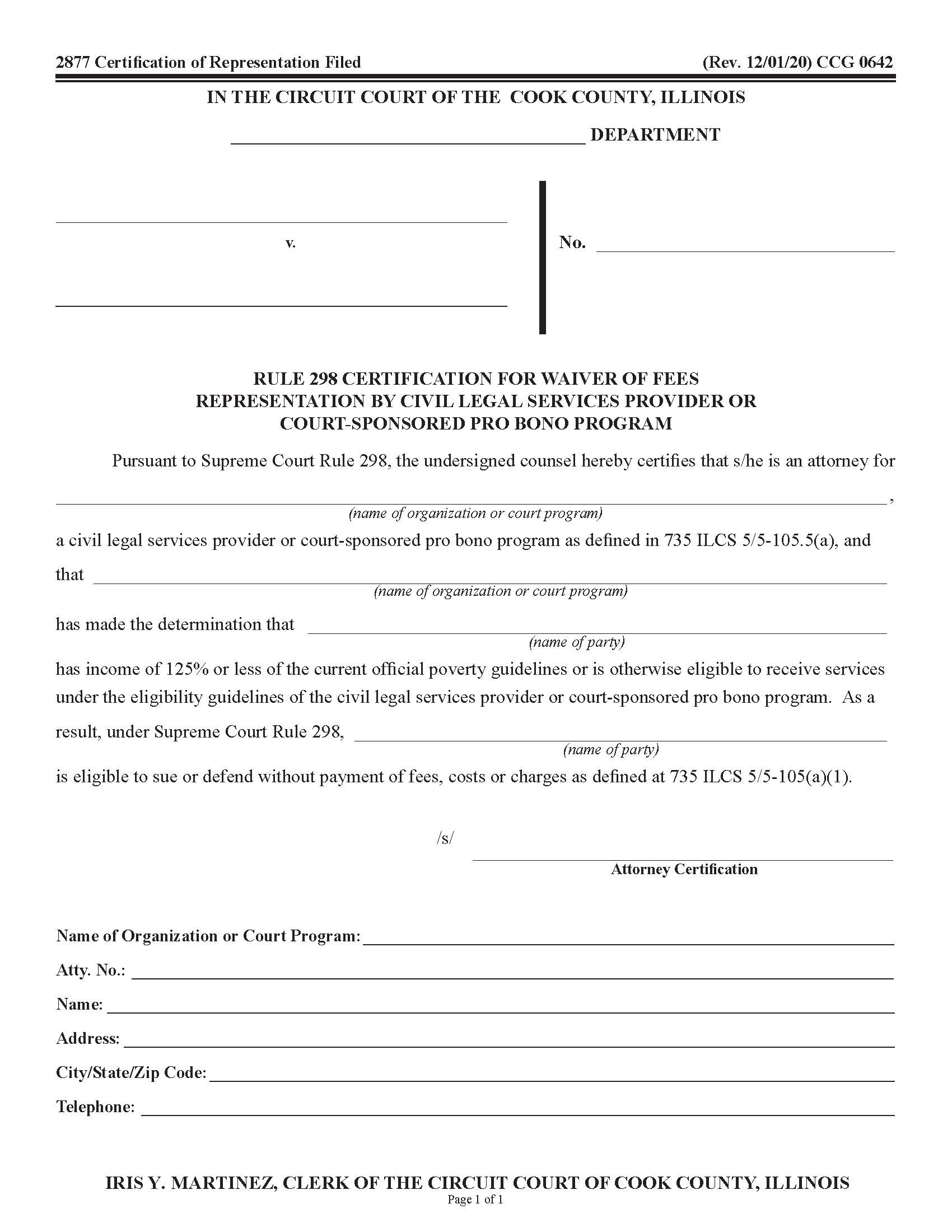 Representation By Civil Legal Services Provider {CCG 0642} | Pdf Fpdf Doc Docx | Illinois