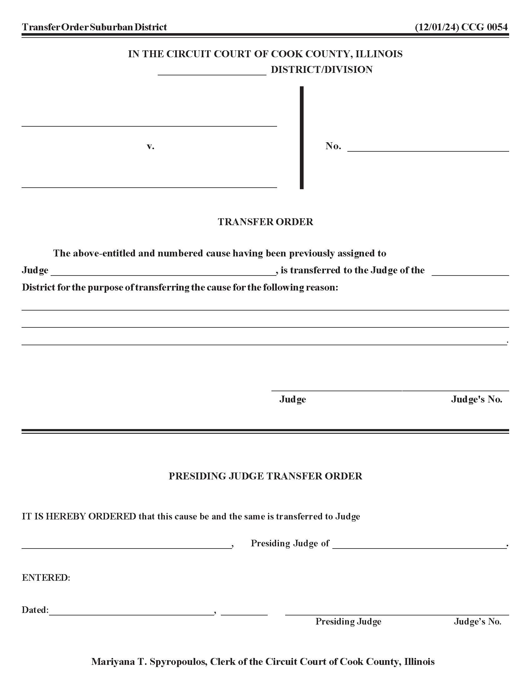Transfer Order Suburban District {CCG 0054} | Pdf Fpdf Doc Docx | Illinois