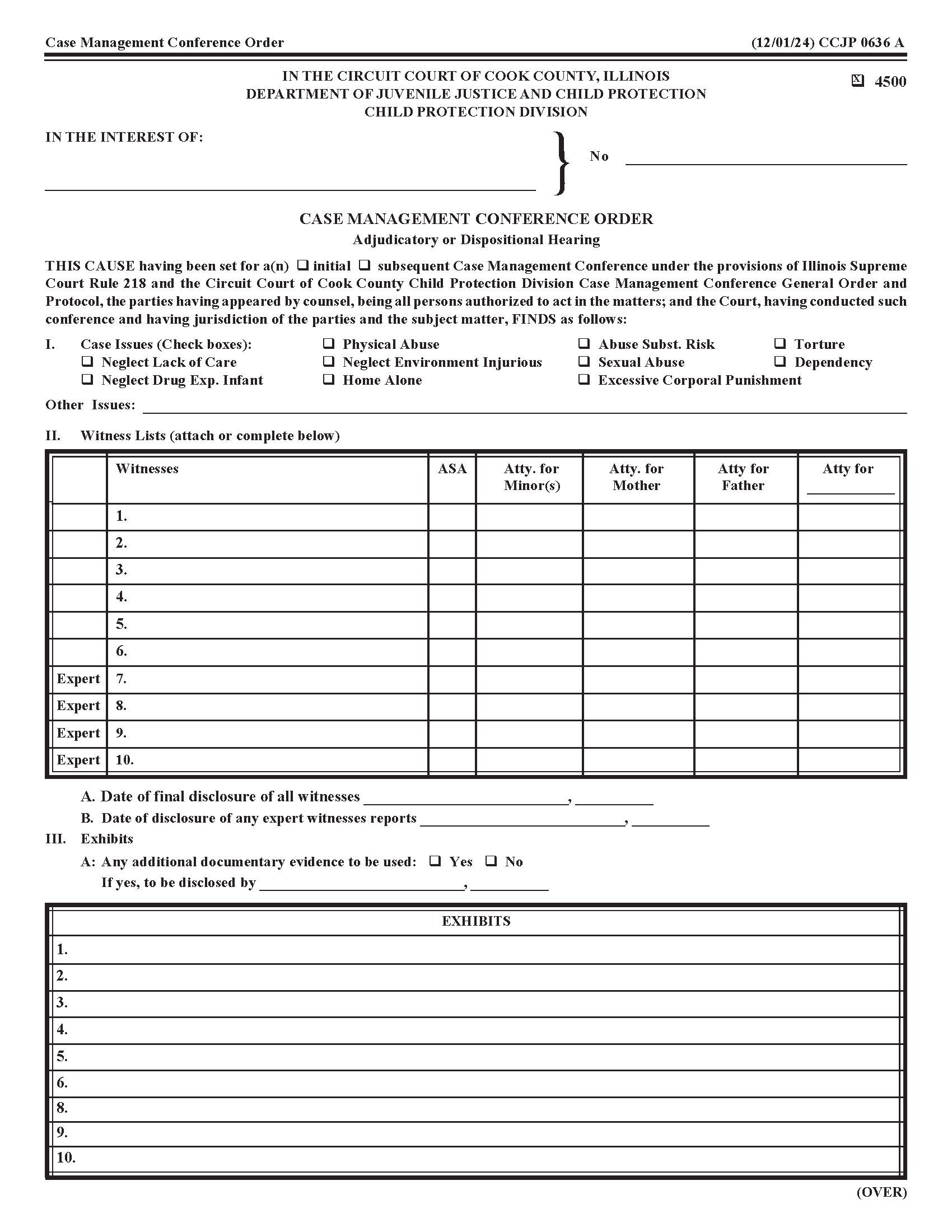 Case Management Conference Order (Adjudicatory Or Dispositional Hearing) {CCJP 0636} | Pdf Fpdf Docx | Illinois