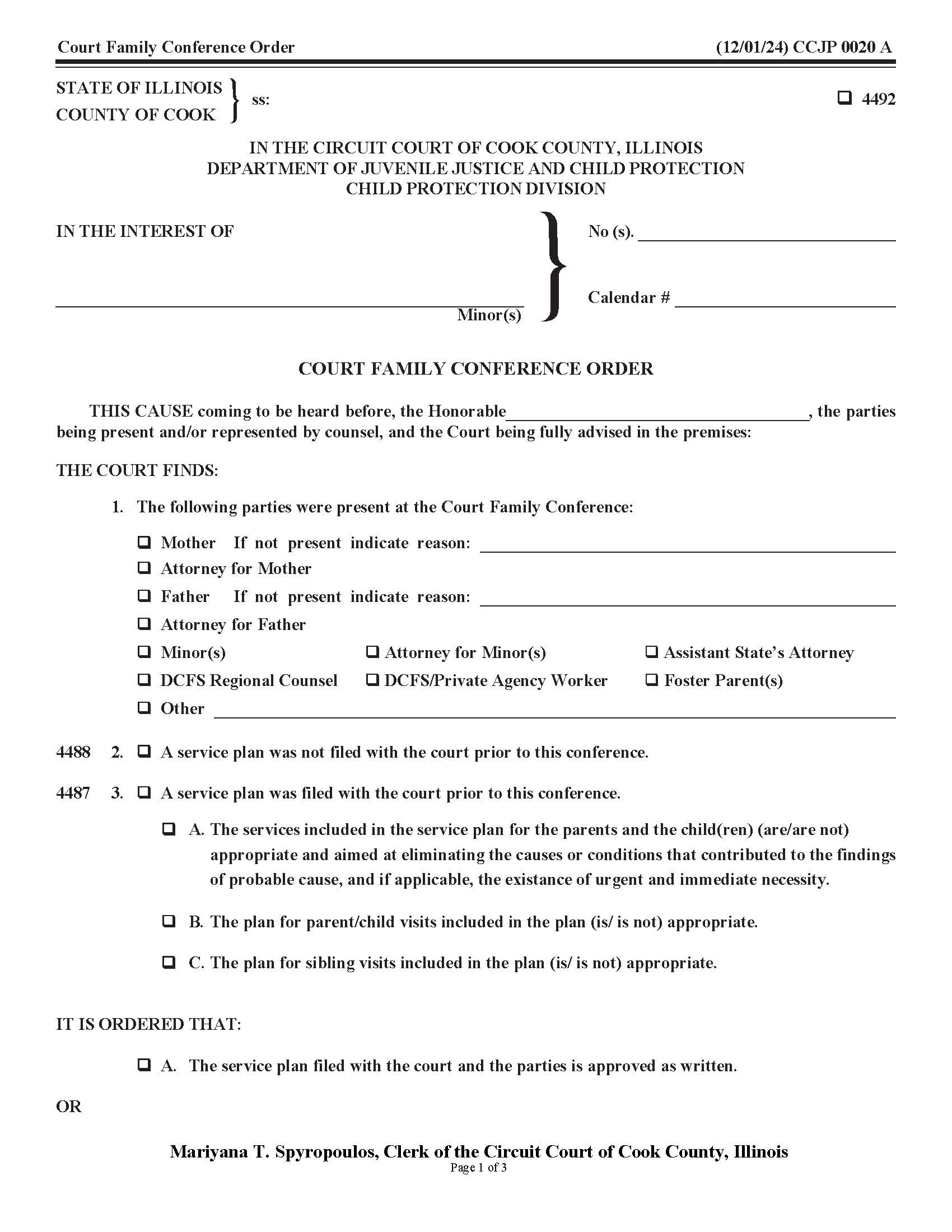 Court Family Conference Order {CCJP 0020} | Pdf Fpdf Docx | Illinois