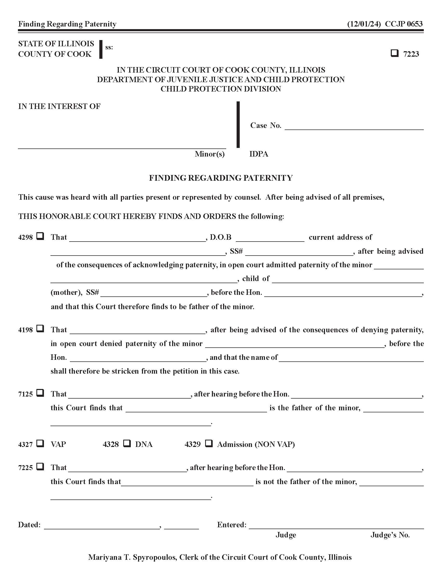 Finding Regarding Paternity {CCJP 0653} | Pdf Fpdf Docx | Illinois