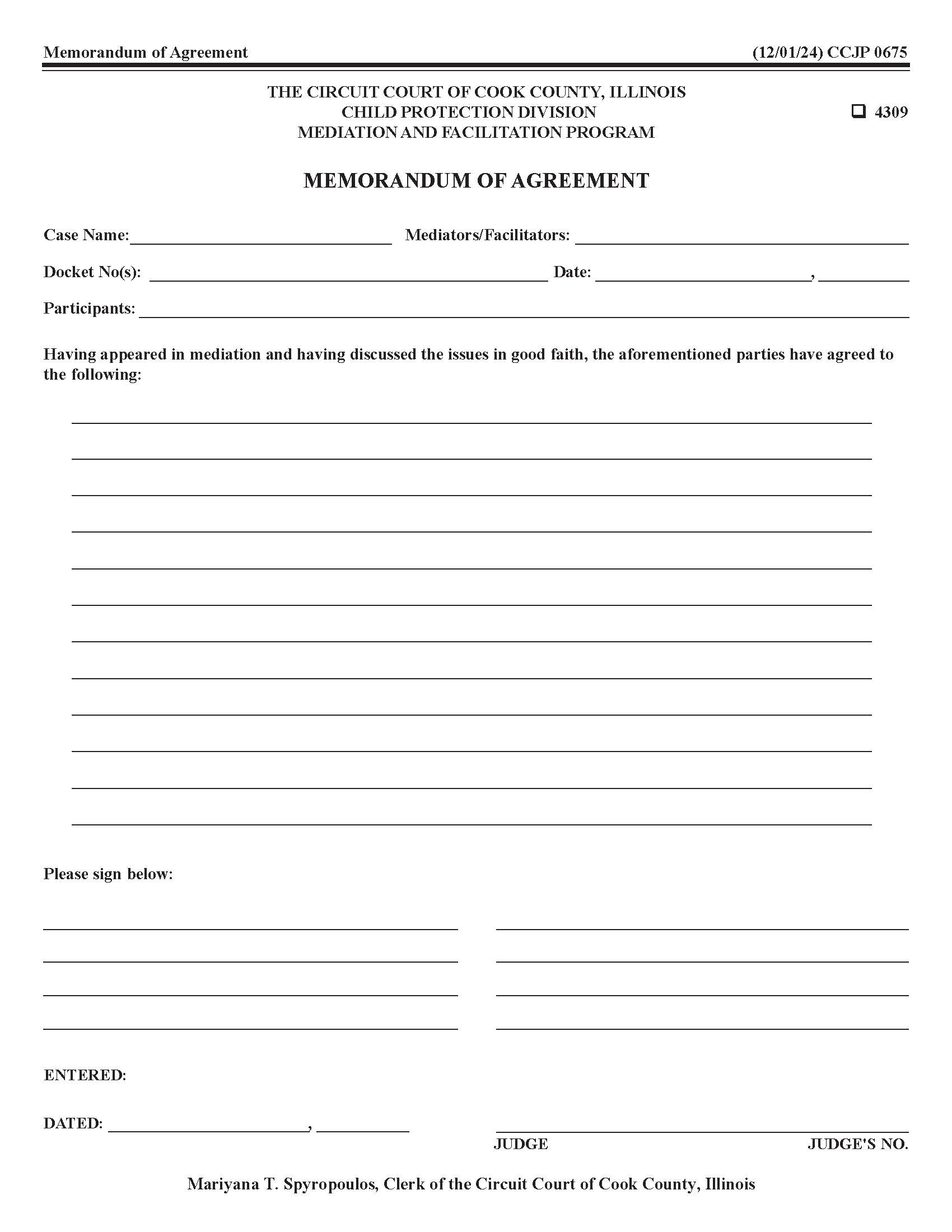 Memorandum Of Agreement {CCJP 0675} | Pdf Fpdf Docx | Illinois