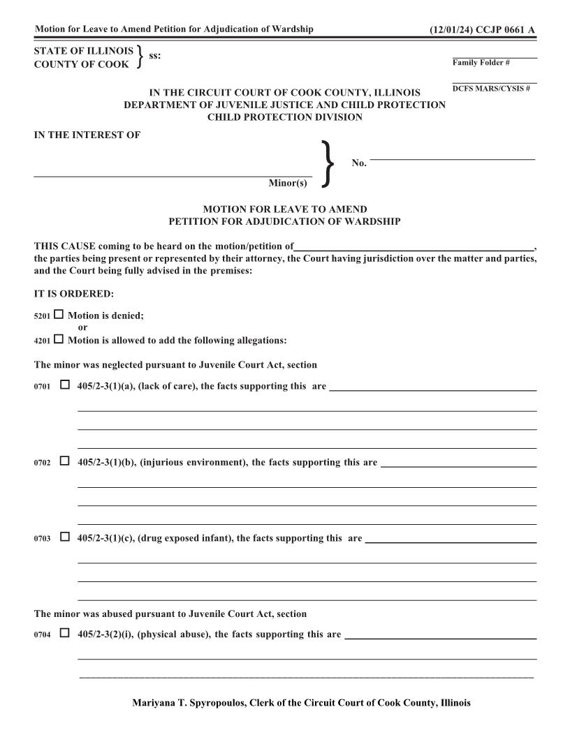 Motion For Leave To Amend Petition For Adjudication Of Wardship {CCJP 0661} | Pdf Fpdf Docx | Illinois