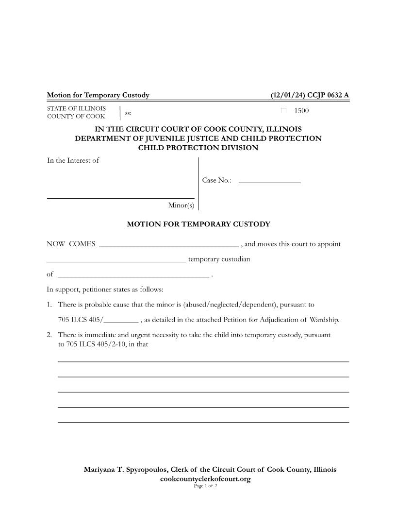 Motion For Temporary Custody {CCJP 0632} | Pdf Fpdf Docx | Illinois