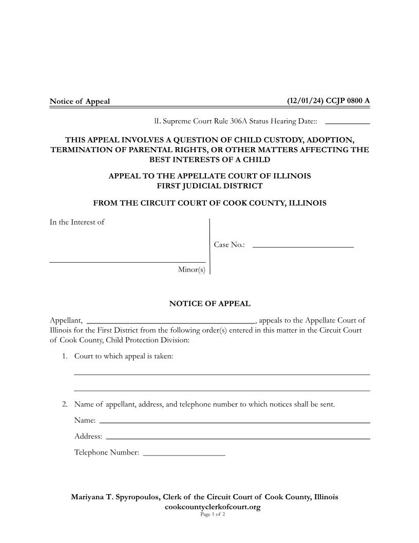 Notice Of Appeal {CCJP 0800} | Pdf Fpdf Docx | Illinois