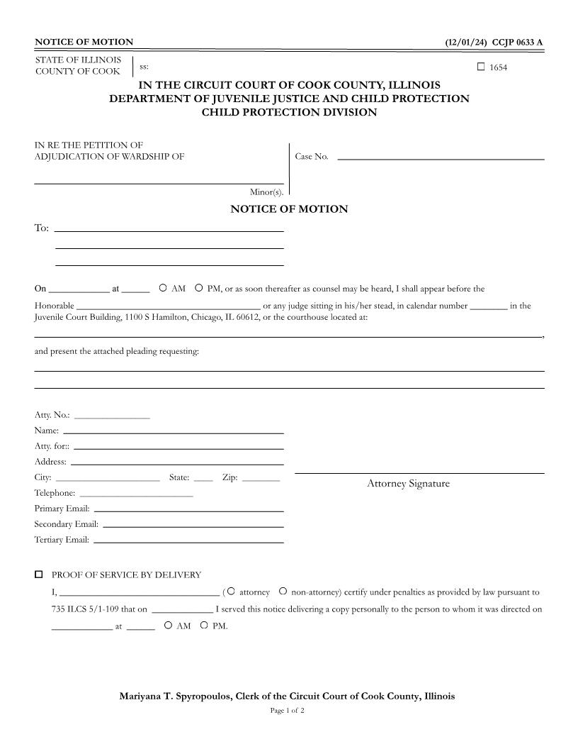 Notice Of Motion {CCJP 0633} | Pdf Fpdf Doc Docx | Illinois