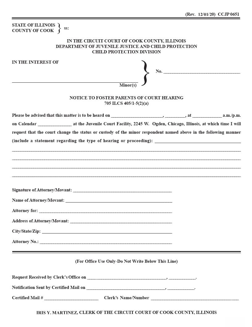 Notice To Foster Parents Of Court Hearing {CCJP 0651} | Pdf Fpdf Docx | Illinois