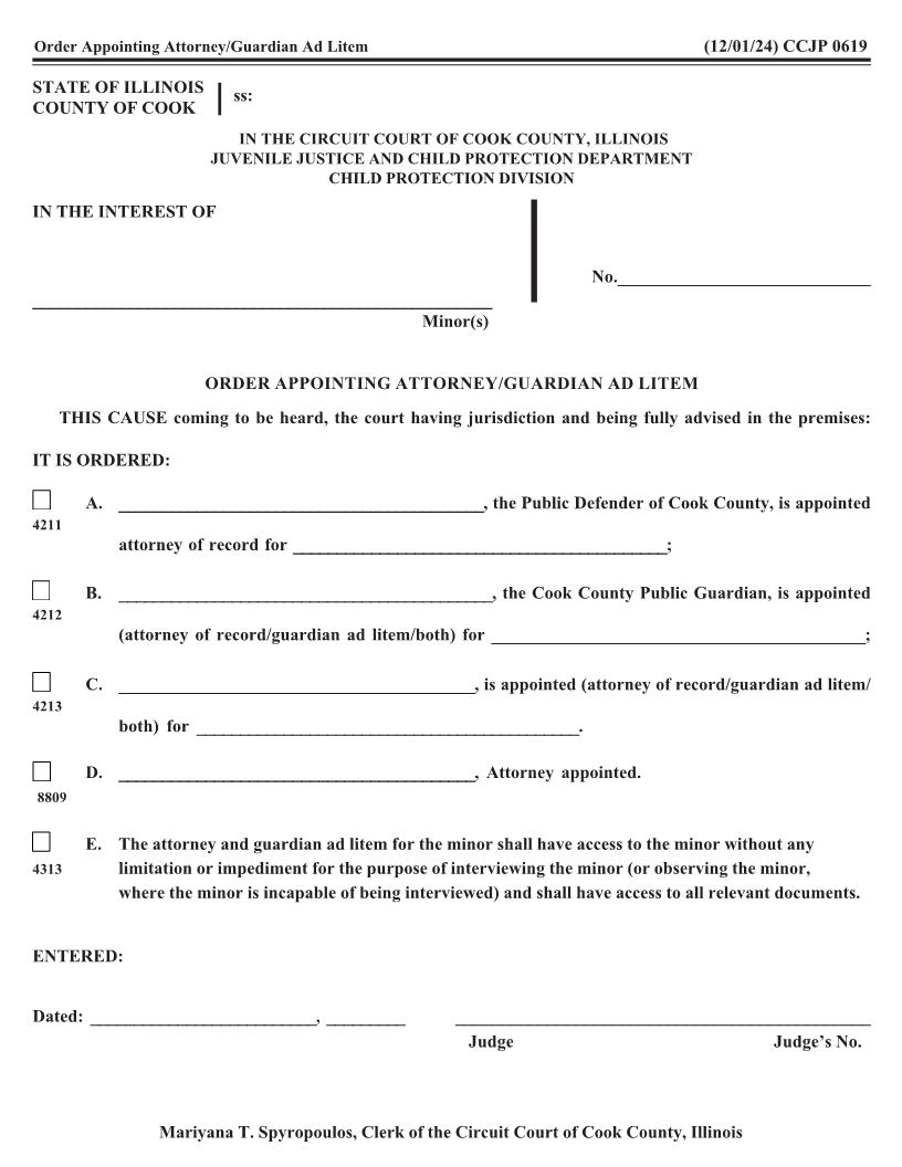 Order Appointing Attorney Or Guardian Ad Litem {CCJP 0619} | Pdf Fpdf Docx | Illinois