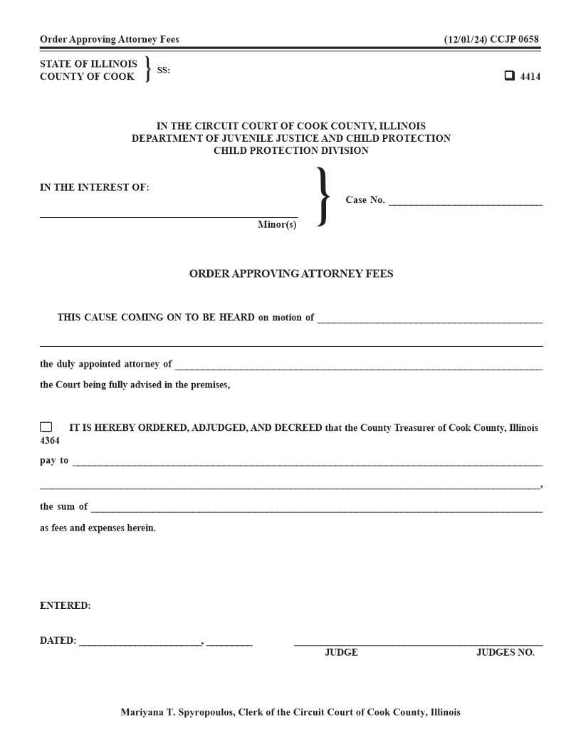 Order Approving Attorney Fees {CCJP 0658} | Pdf Fpdf Docx | Illinois