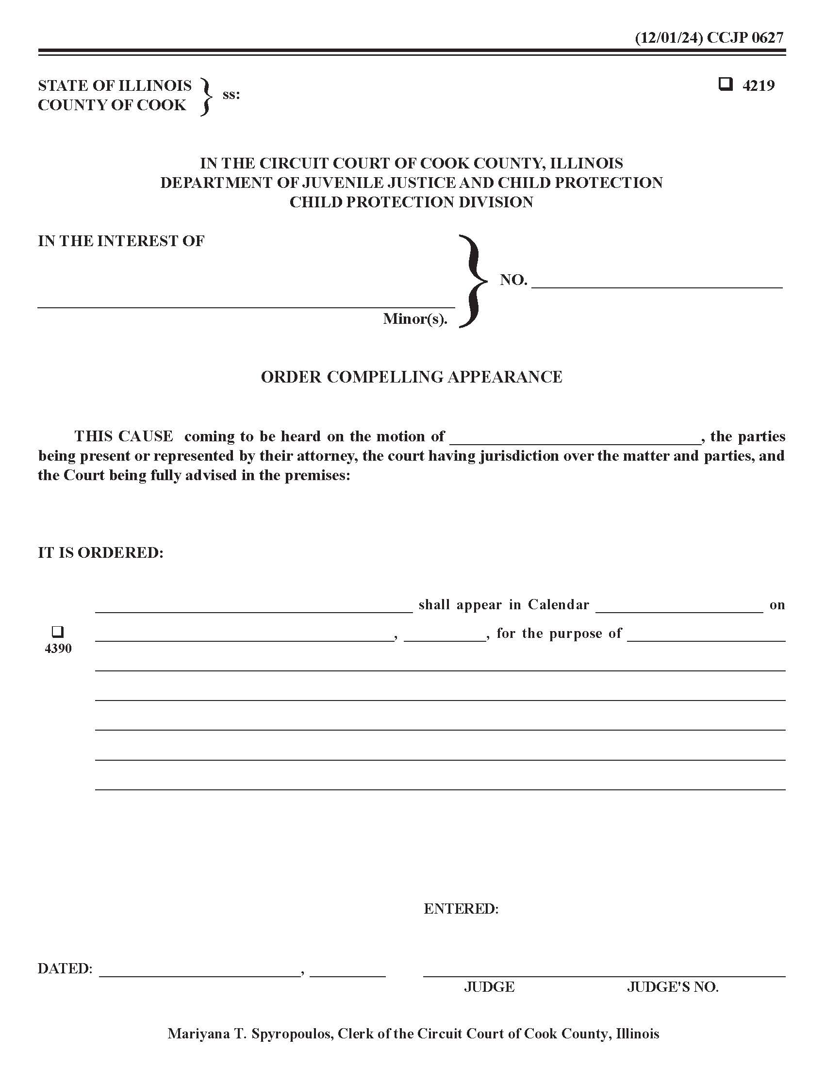 Order Compelling Appearance {CCJP 0627} | Pdf Fpdf Docx | Illinois