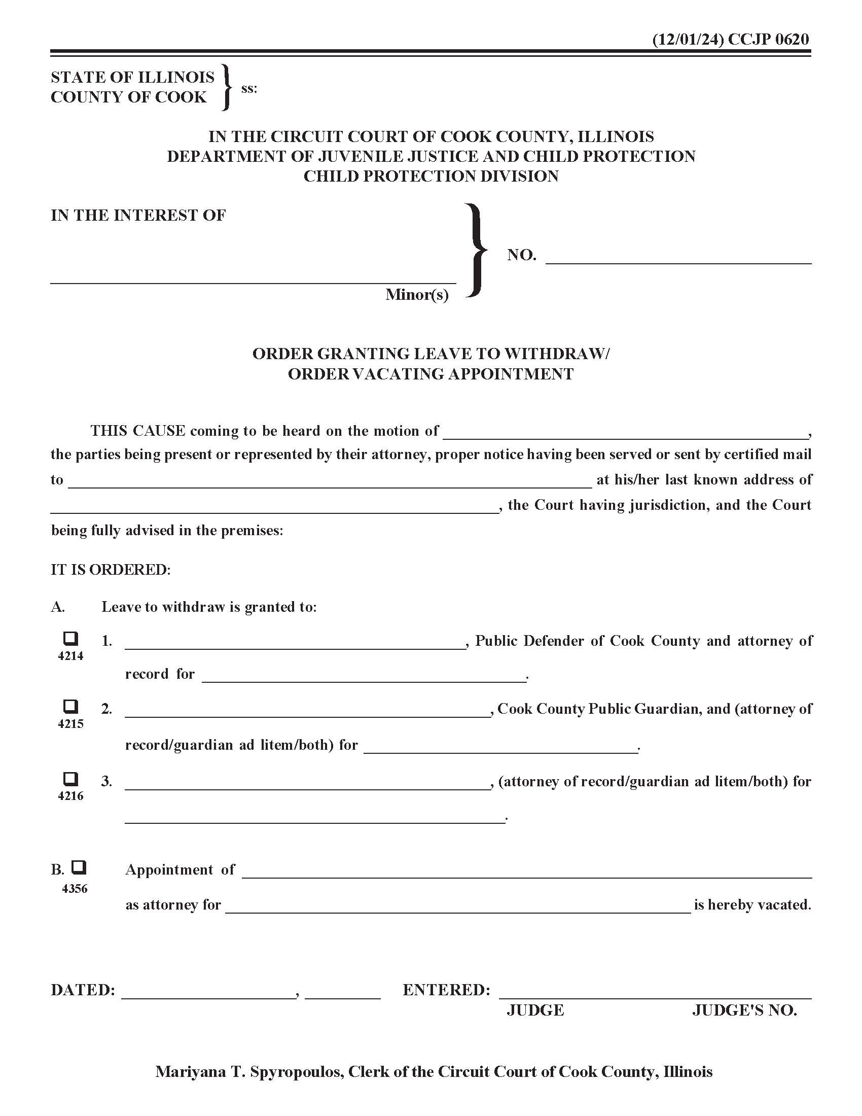 Order Granting Leave To Withdraw {CCJP 0620} | Pdf Fpdf Docx | Illinois