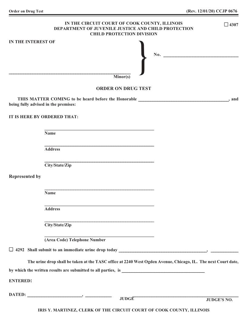 Order On Drug Test {CCJP 0676} | Pdf Fpdf Doc Docx | Illinois
