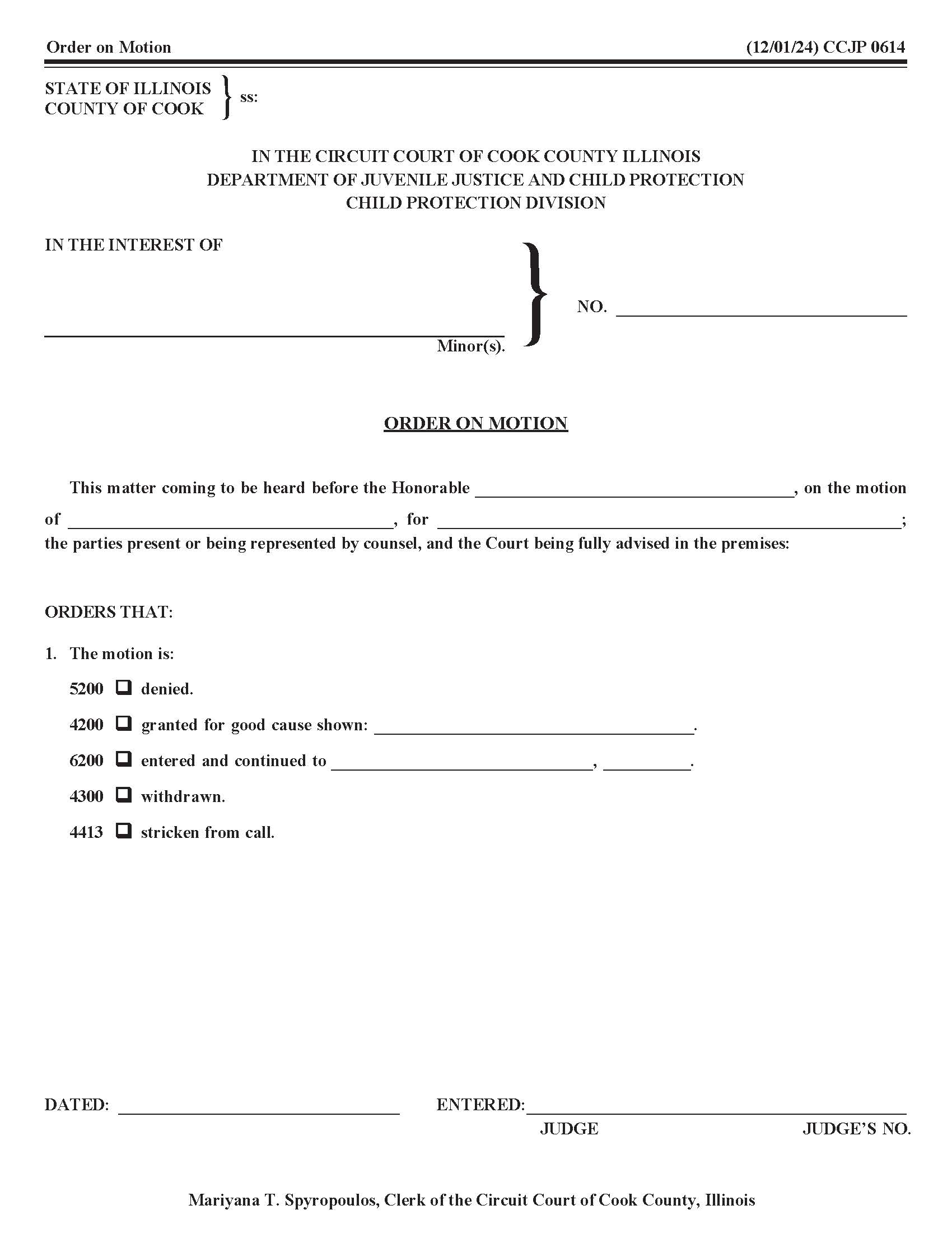 Order On Motion {CCJP 0614} | Pdf Fpdf Docx | Illinois