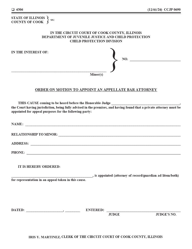 Order On Motion To Appoint An Appellate Bar Attorney {CCJP 0690} | Pdf Fpdf Docx | Illinois