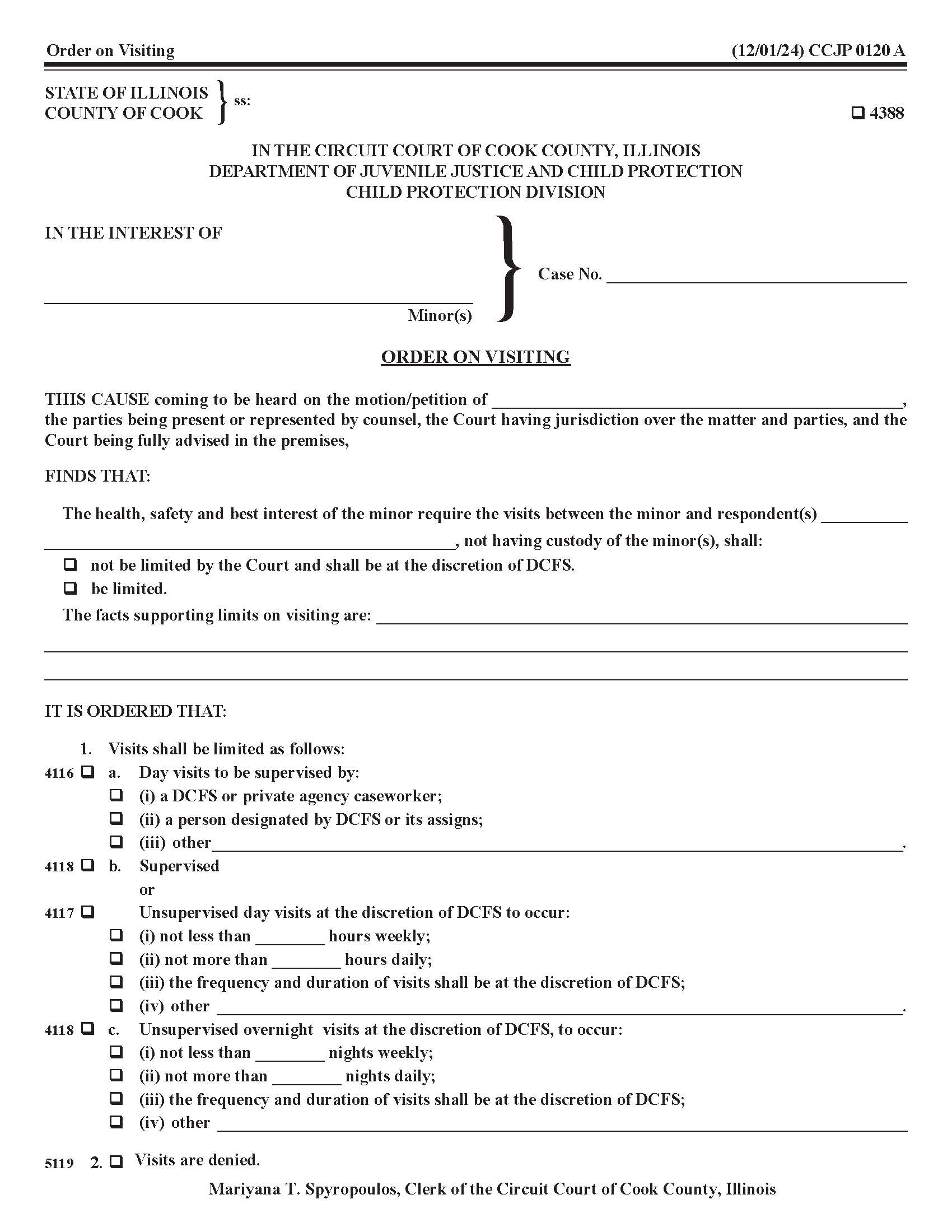 Order On Visiting {CCJP 0120} | Pdf Fpdf Docx | Illinois